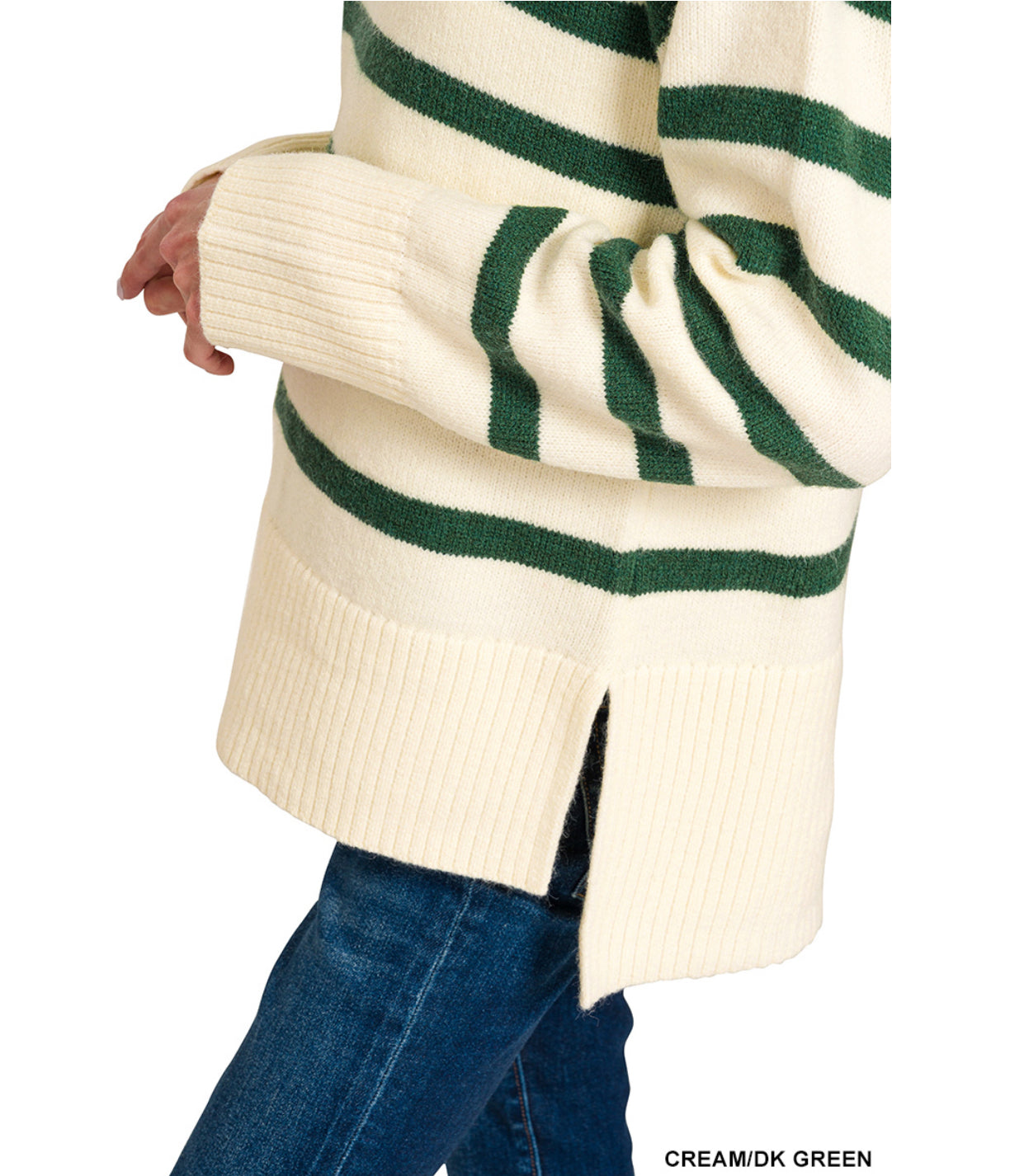 STRIPED MOCK NECK SWEATER (S-L)