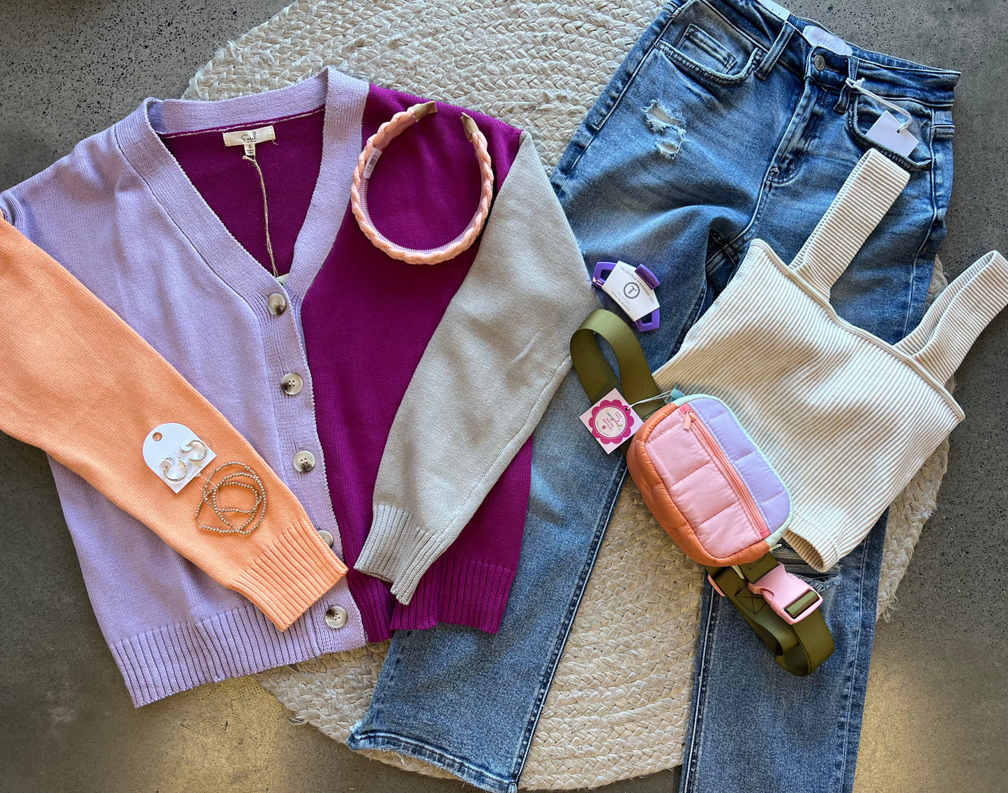 Lilac Color Block Knitted Cardigan (S-L)