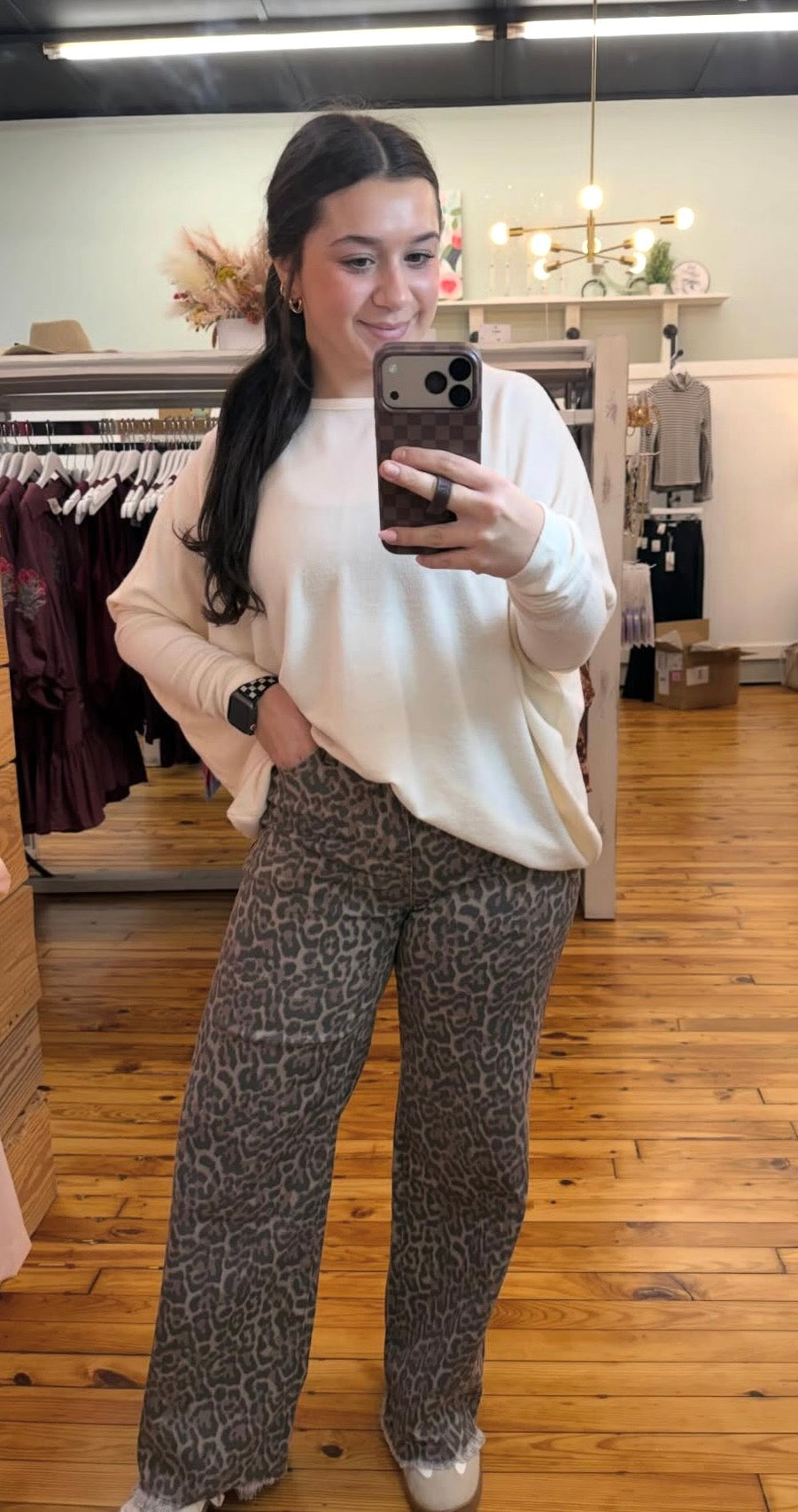 The Kimberly Leopard Frayed Jeans (Sizes 4-16)