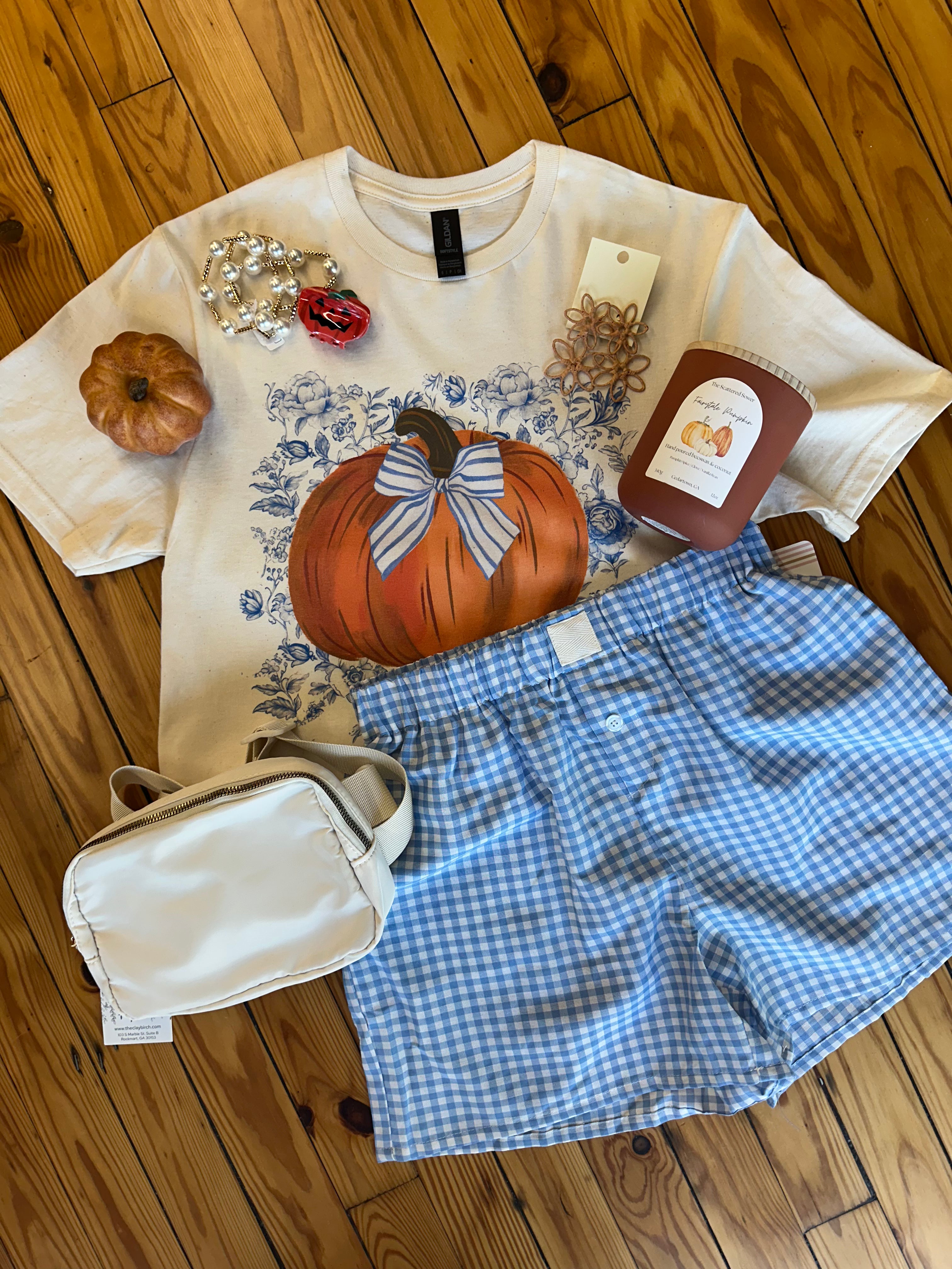Blue Floral Pumpkin Graphic Tee (S-3XL)