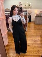 Polka Dot Mesh Long Sleeve Top (S-L)(Black or White)