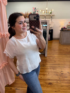 SIDE TIE LACE TRIM WOVEN TOP (S-L)