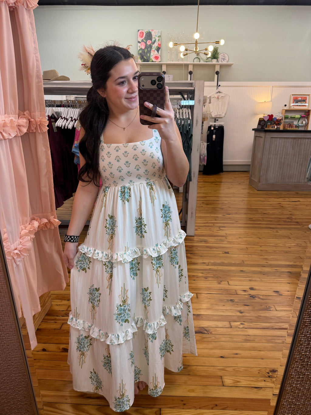 FLORAL BOUQUET PRINT TIE STRAP DRESS (S-L)