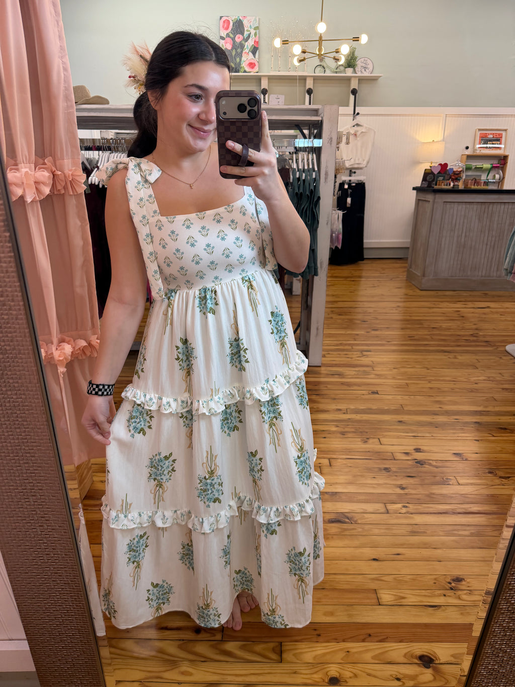 FLORAL BOUQUET PRINT TIE STRAP DRESS (S-L)