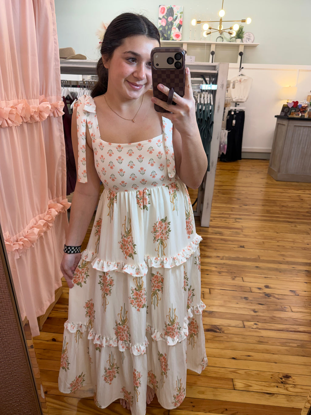 FLORAL BOUQUET PRINT TIE STRAP DRESS (S-L)