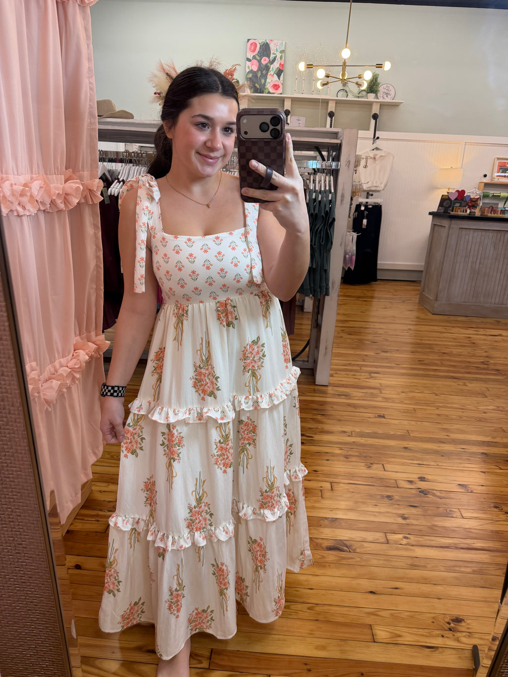 FLORAL BOUQUET PRINT TIE STRAP DRESS (S-L)