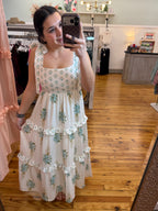 FLORAL BOUQUET PRINT TIE STRAP DRESS (S-L)