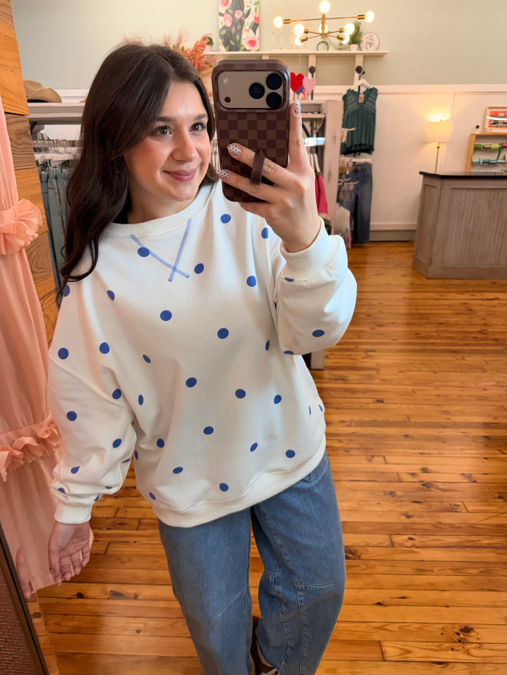 Polka Dot Crew Neck Pullover (S-L)