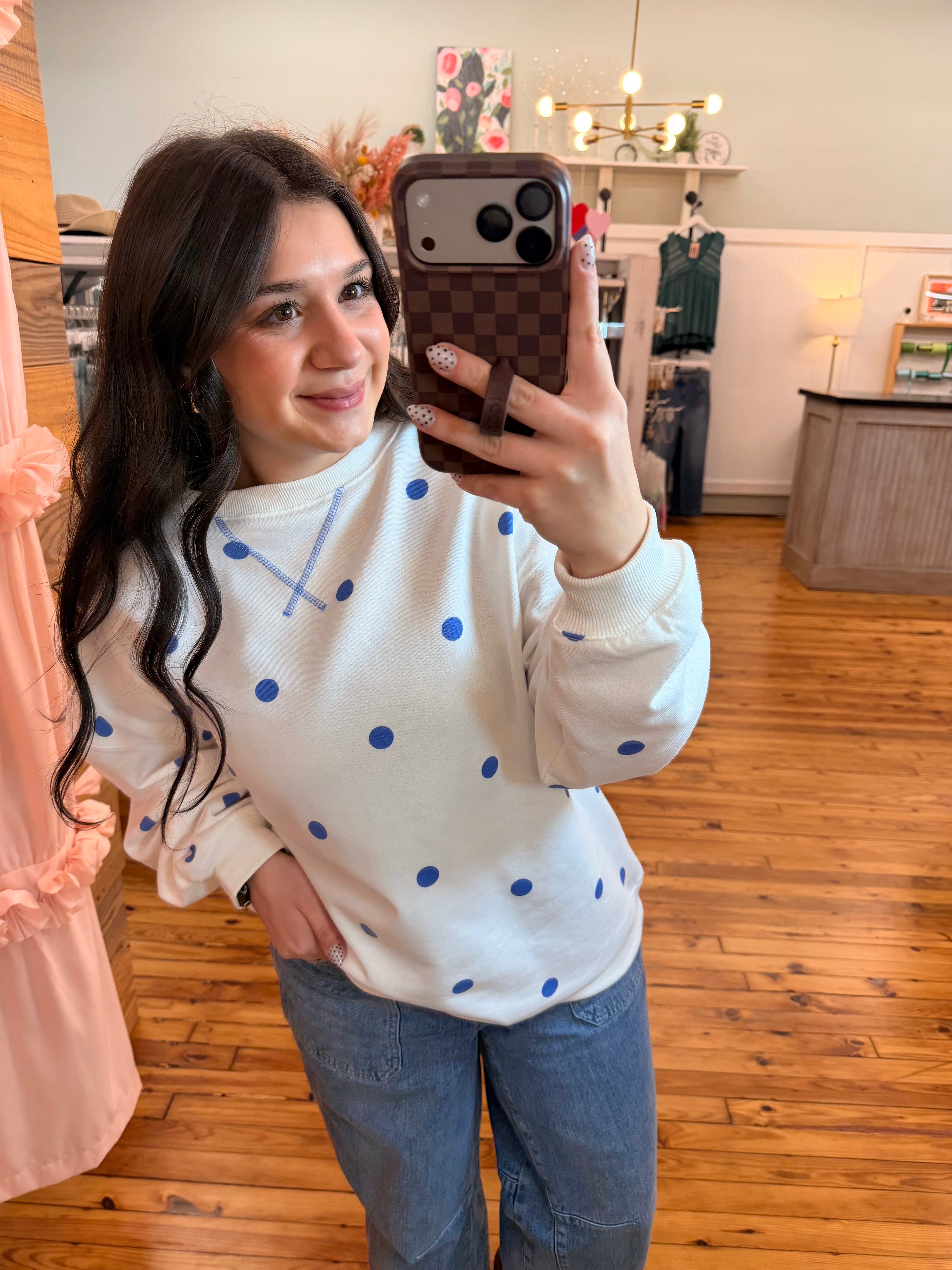 Polka Dot Crew Neck Pullover (S-L)