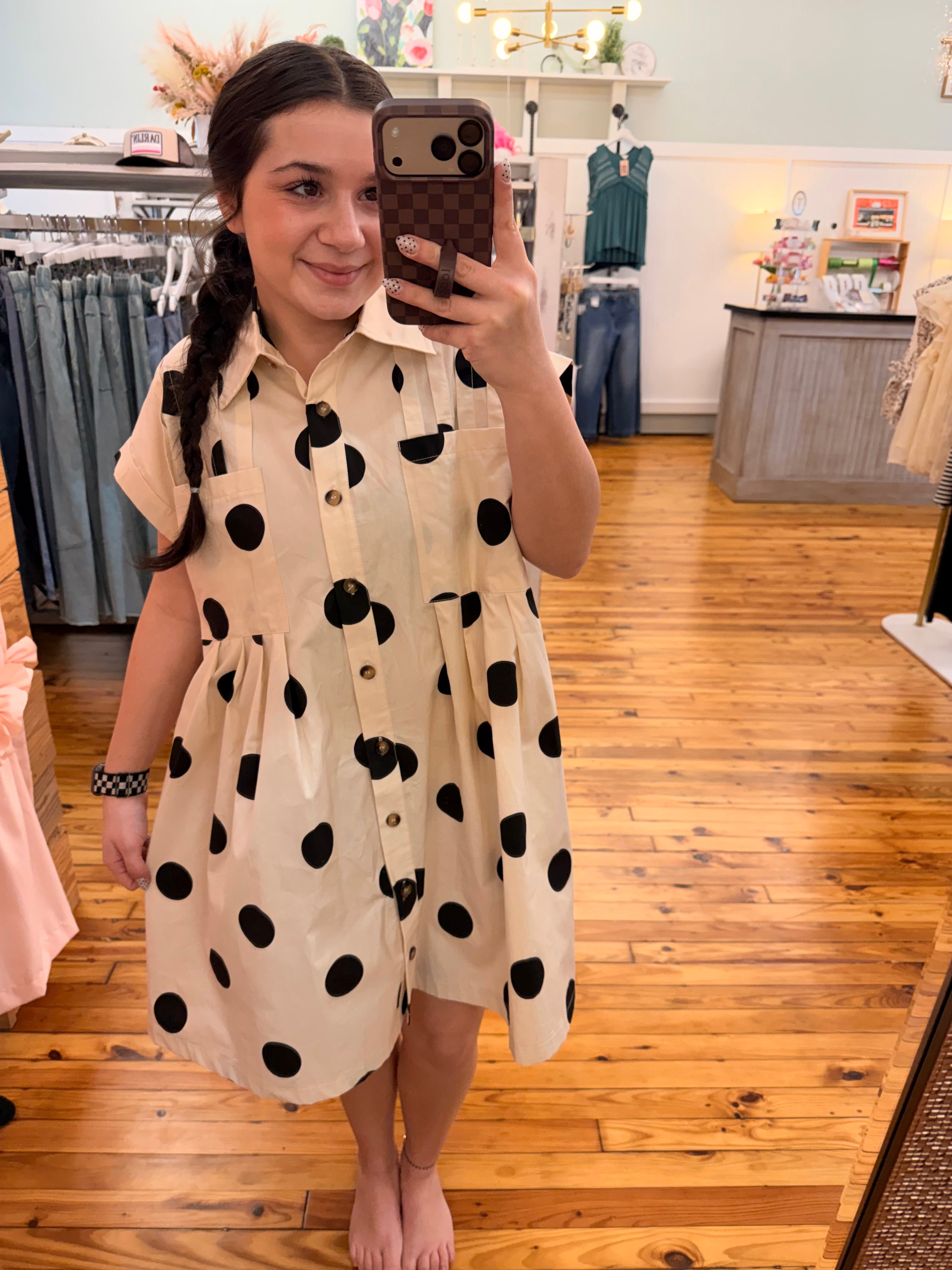 The Polka Dot Button Down Pleated Mini Dress (S-L)