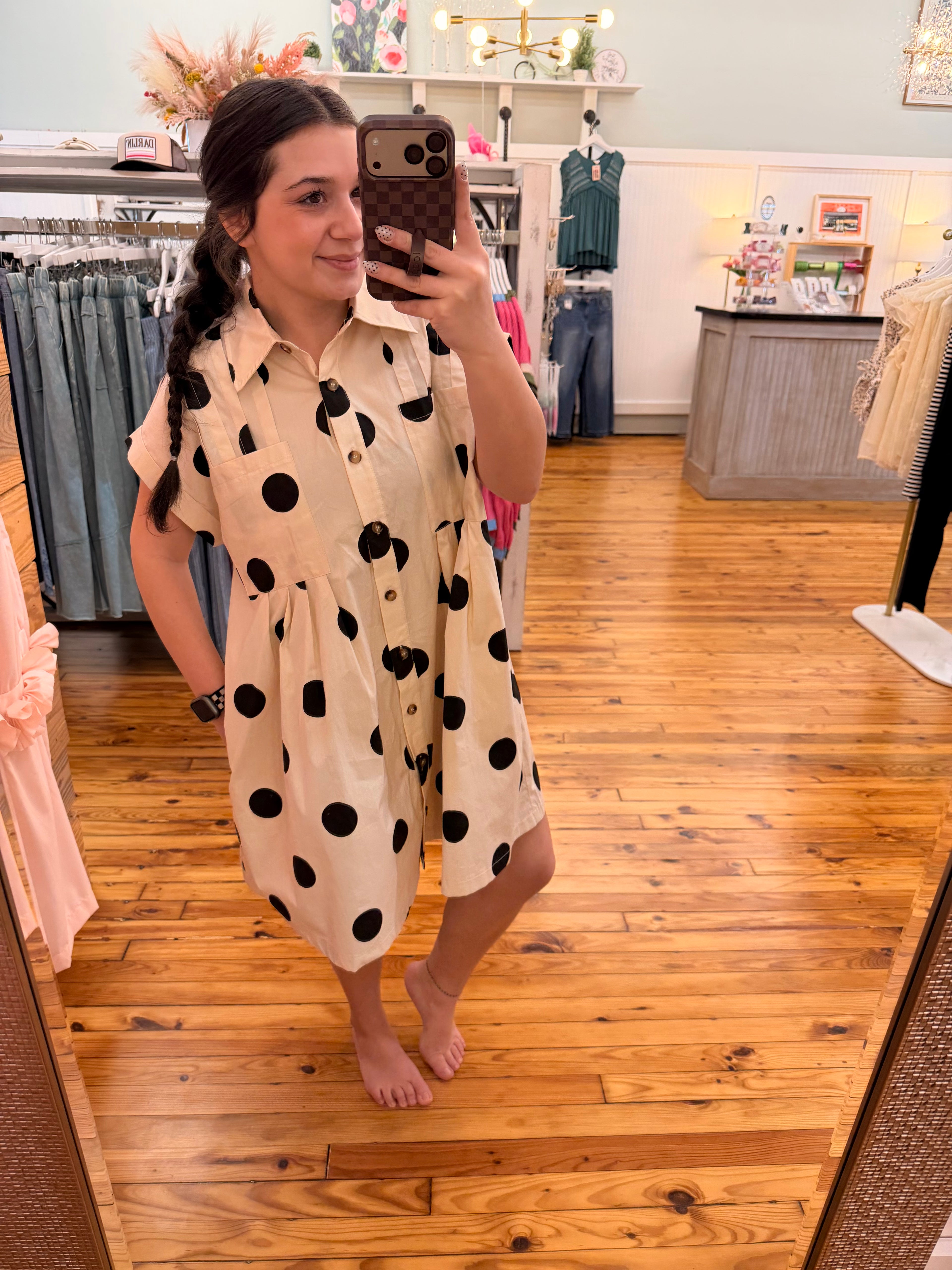 The Polka Dot Button Down Pleated Mini Dress (S-L)