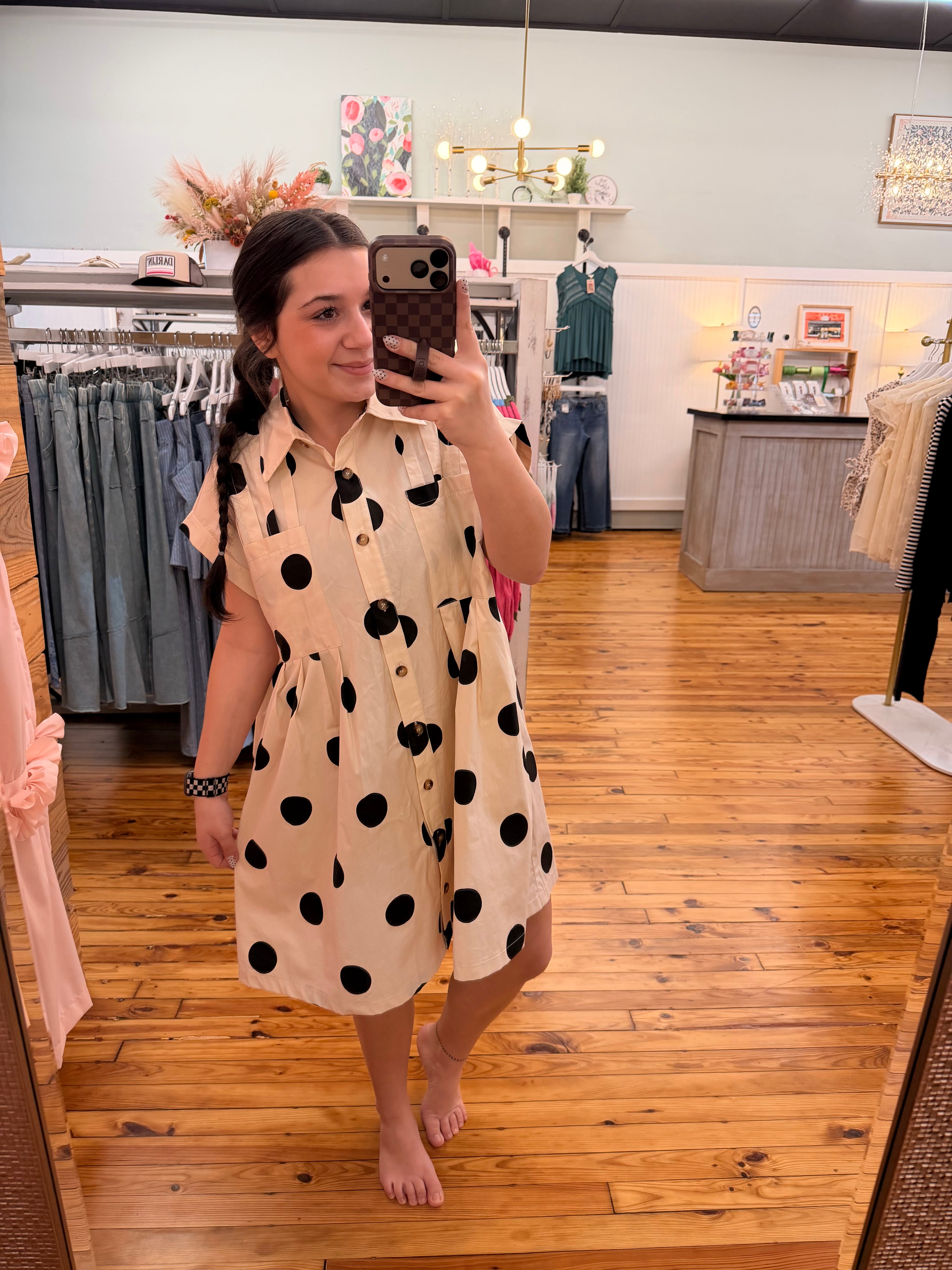 The Polka Dot Button Down Pleated Mini Dress (S-L)