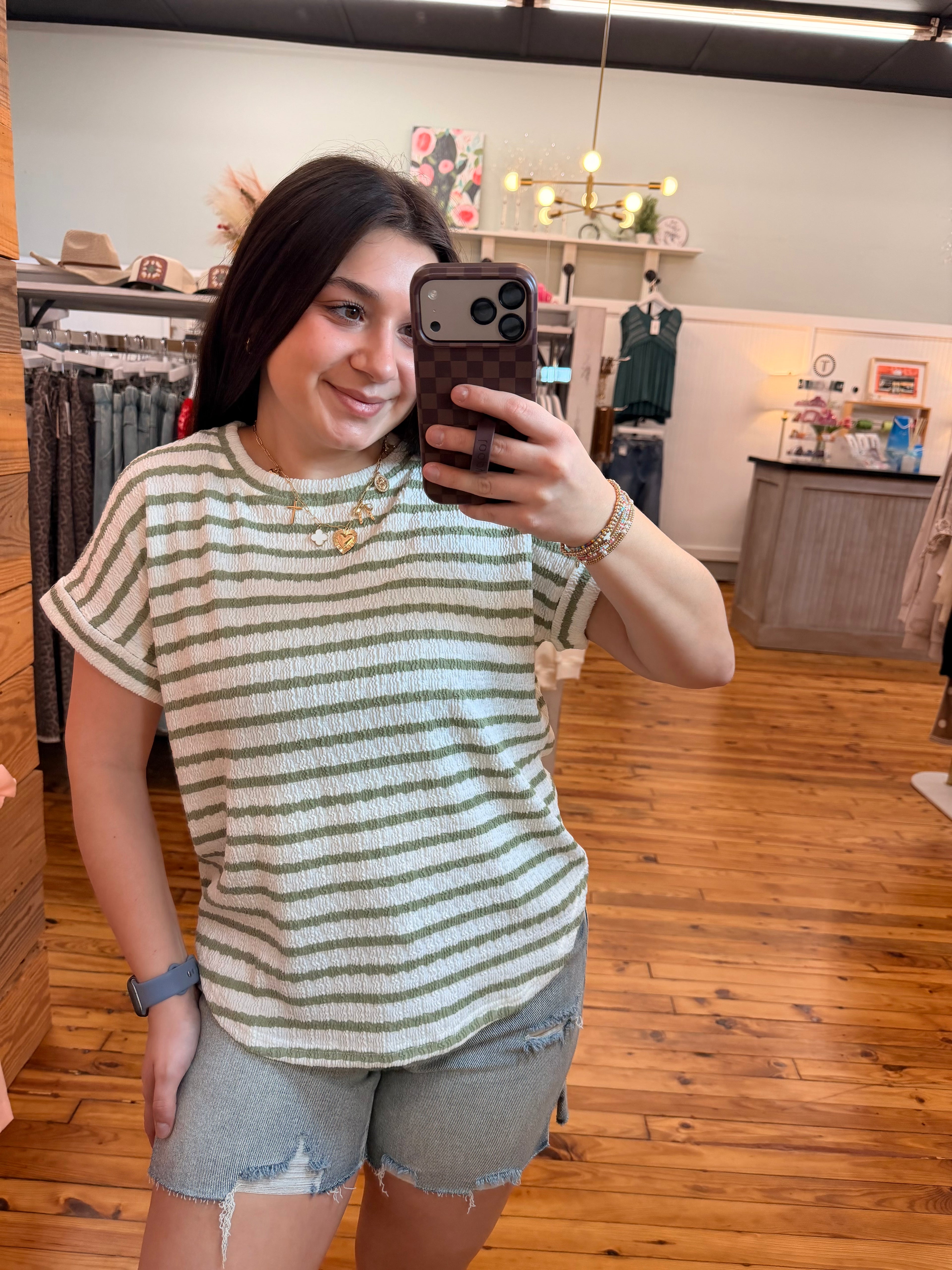 Textured Stripe Short Sleeve Top 🌱 (S-L)