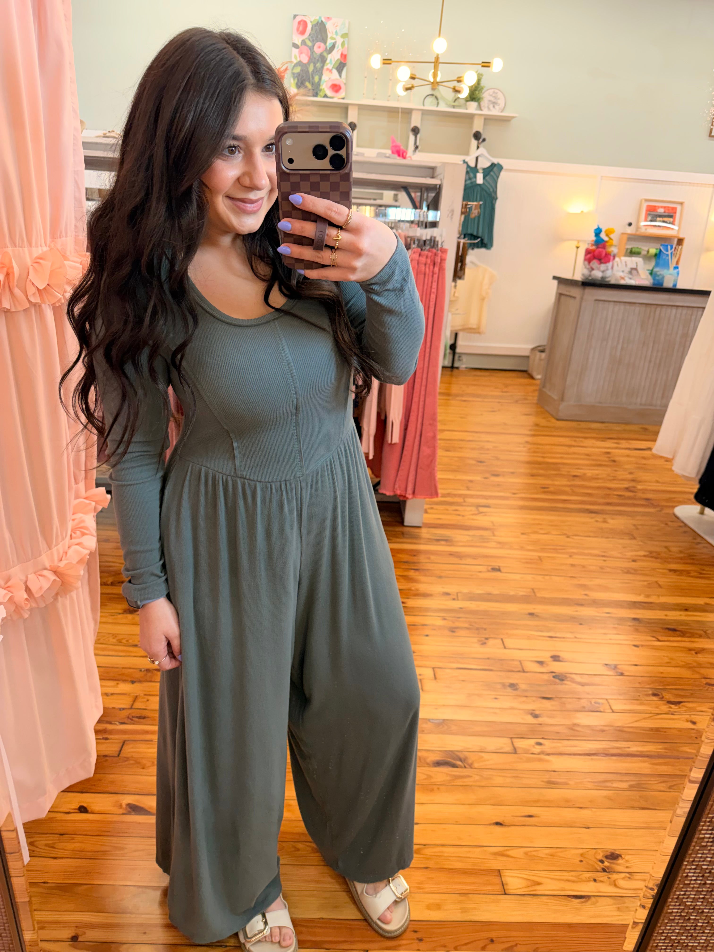 The Diana Wide Leg Solid Knit Casual Jumpsuit (S-L)