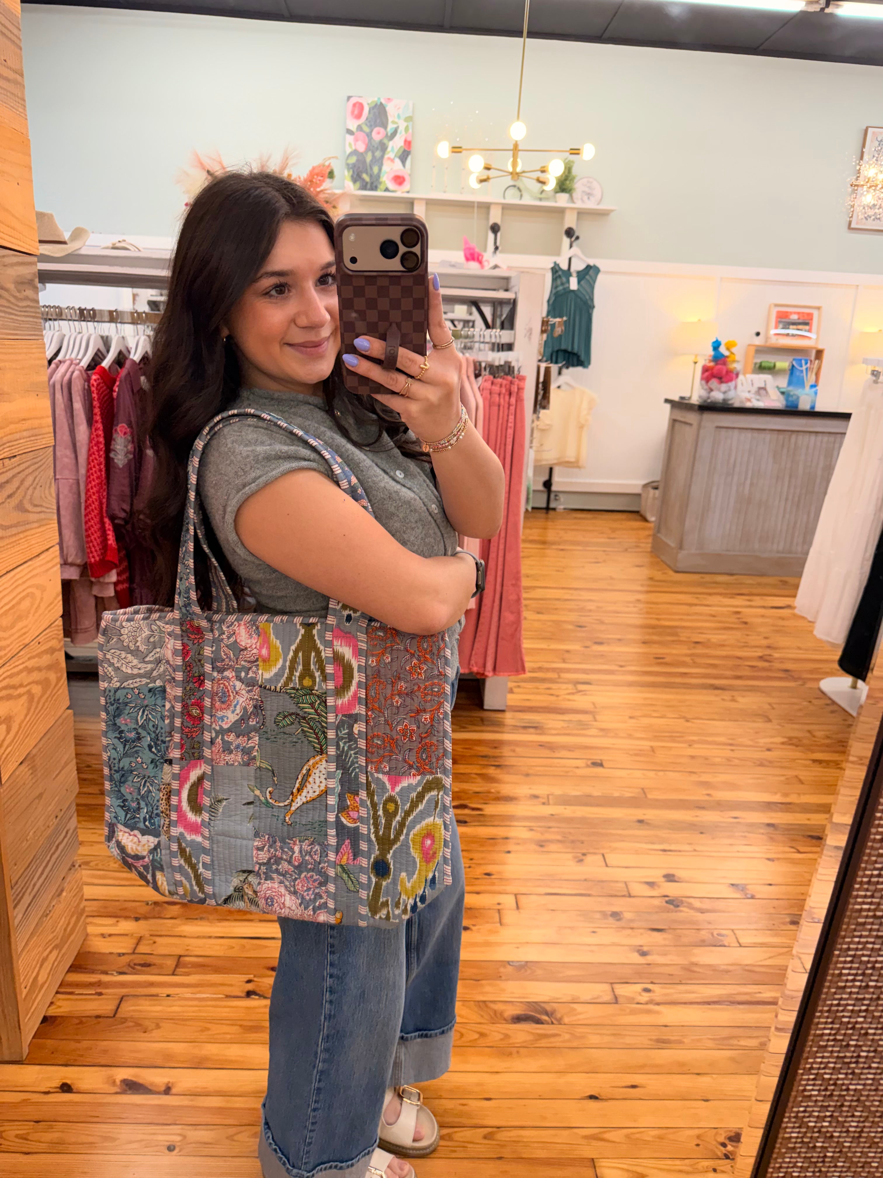 The Cynthia Cotton Fabric Patch Block Print Tote Bag