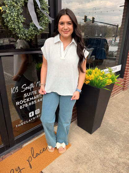 Acid Washed Straight Wide Pants w/ Frayed Hem (S-XL)