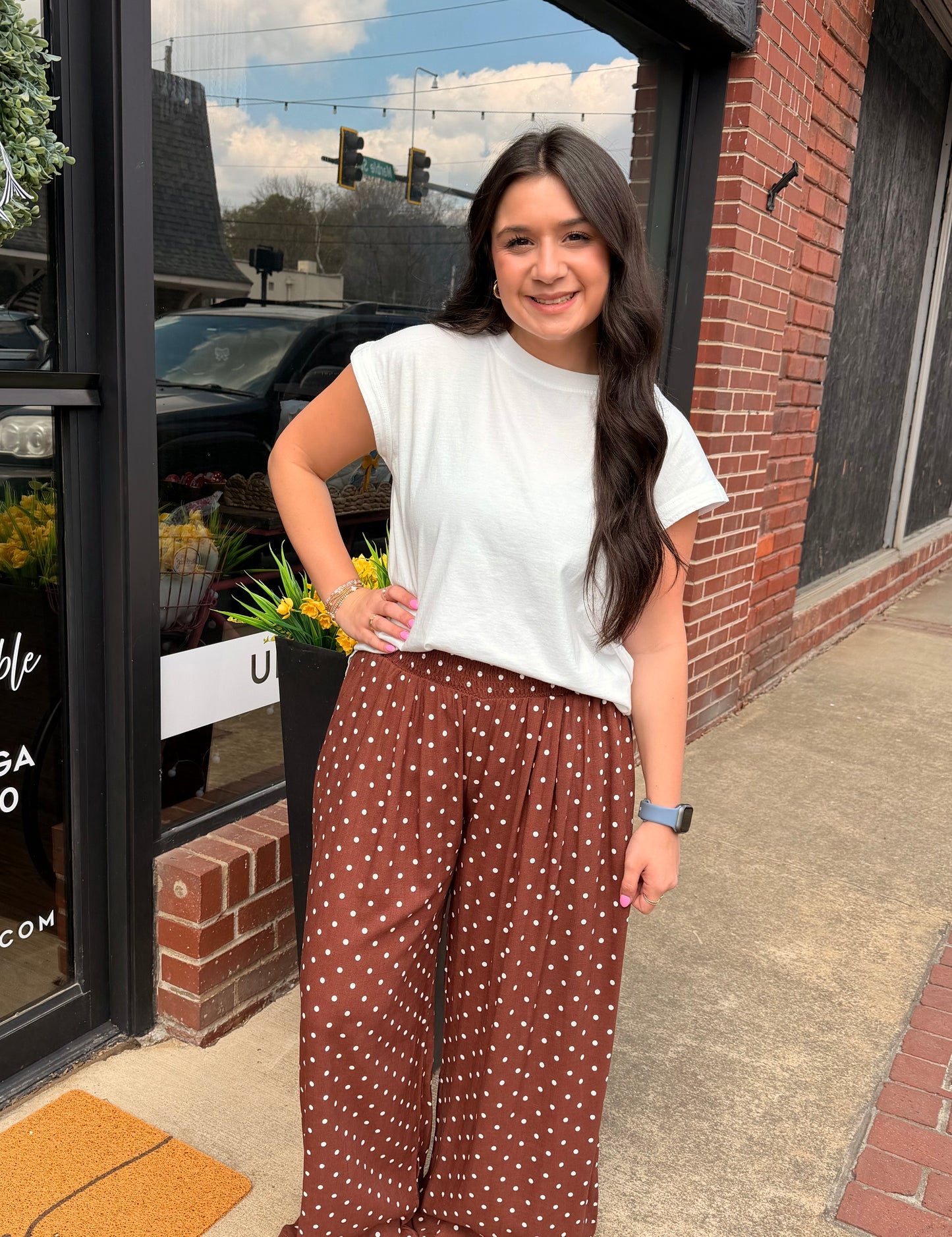 Polka Dot Elastic Wide-Leg Pants (S-L)
