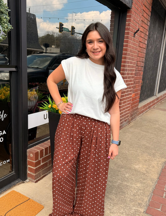 Polka Dot Elastic Wide-Leg Pants (S-L)