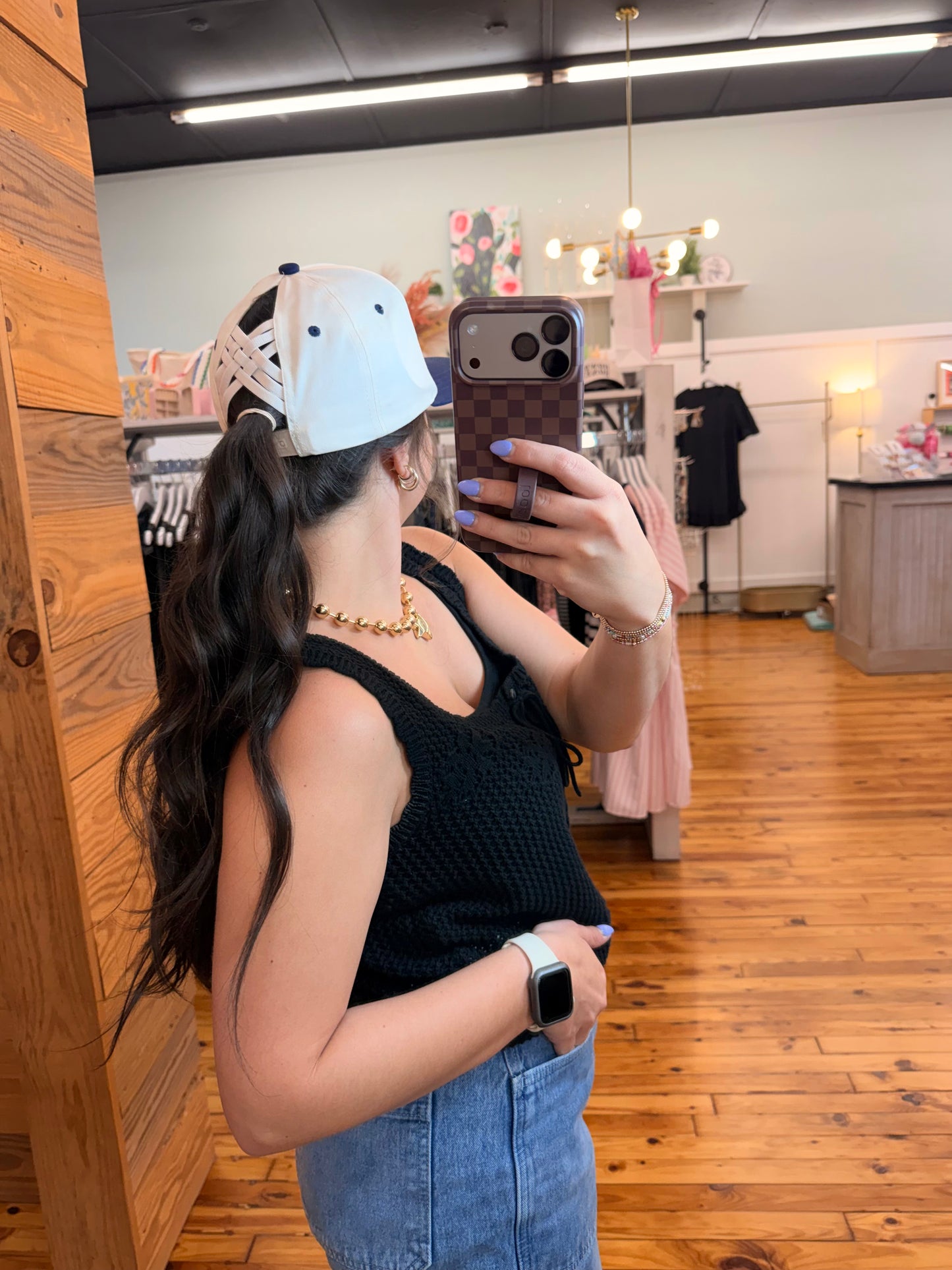 C.C Floral Flag Criss-Cross Ponytail Trucker Hat
