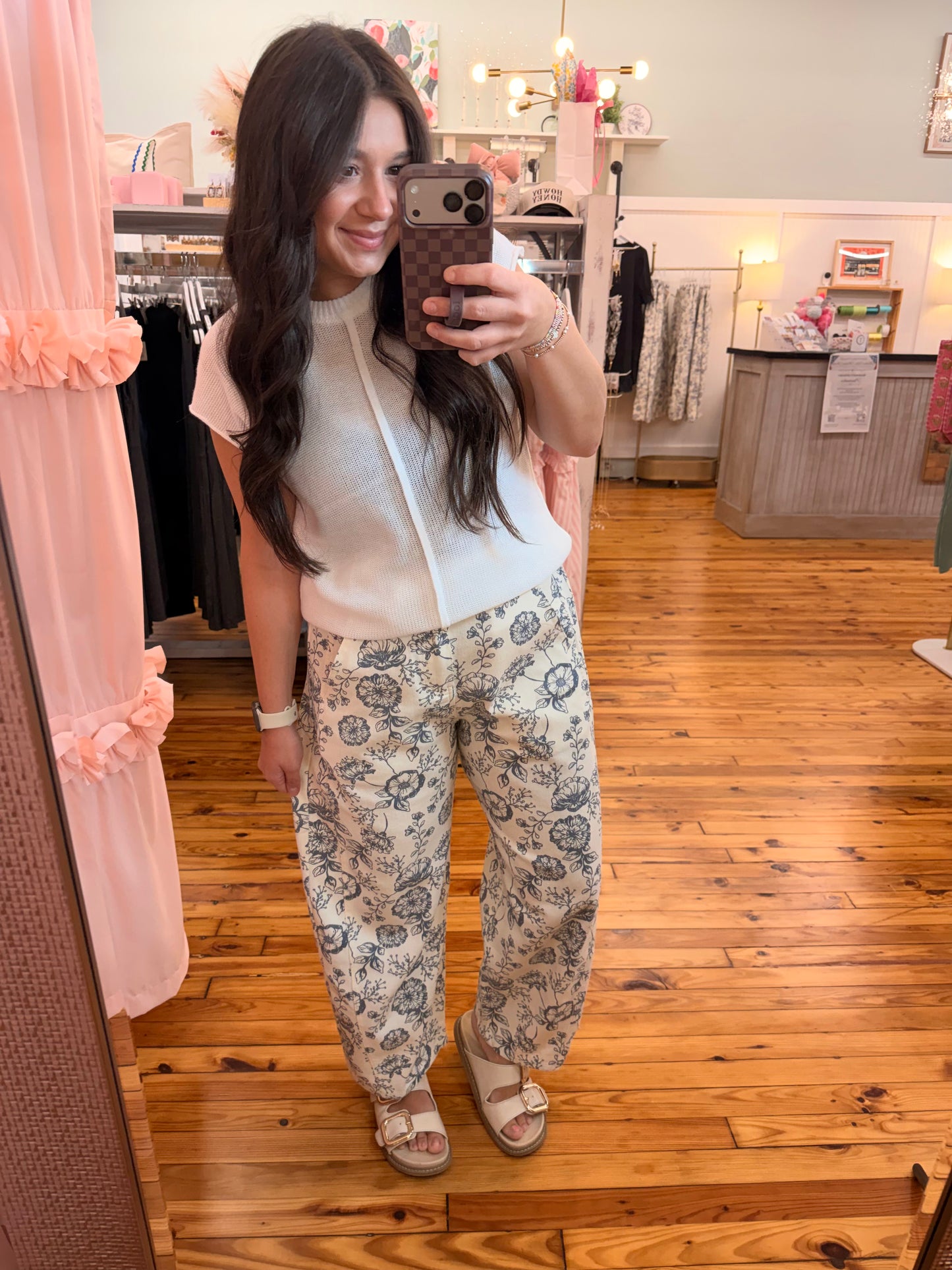 Floral Printed Cropped Straight-leg Pant (S-L)