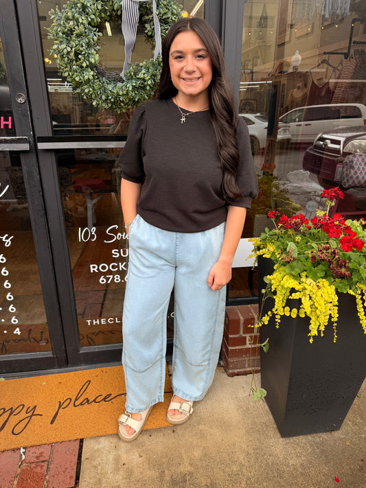Puff Short Sleeve Crew Neck Top (S-L)