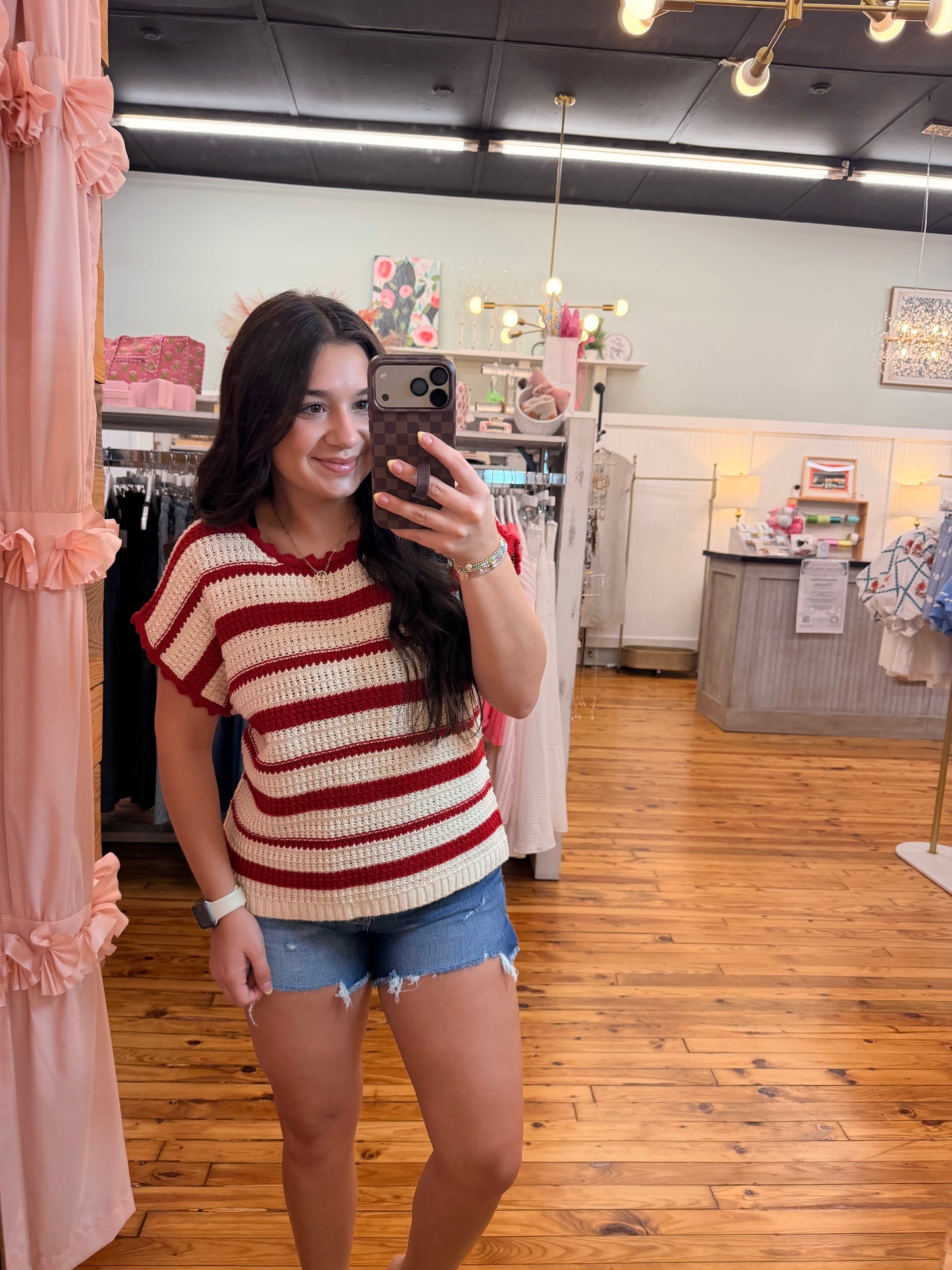 STRIPE SCALLOP TRIM CROCHET SWEATER (2 Colors) (S-L)