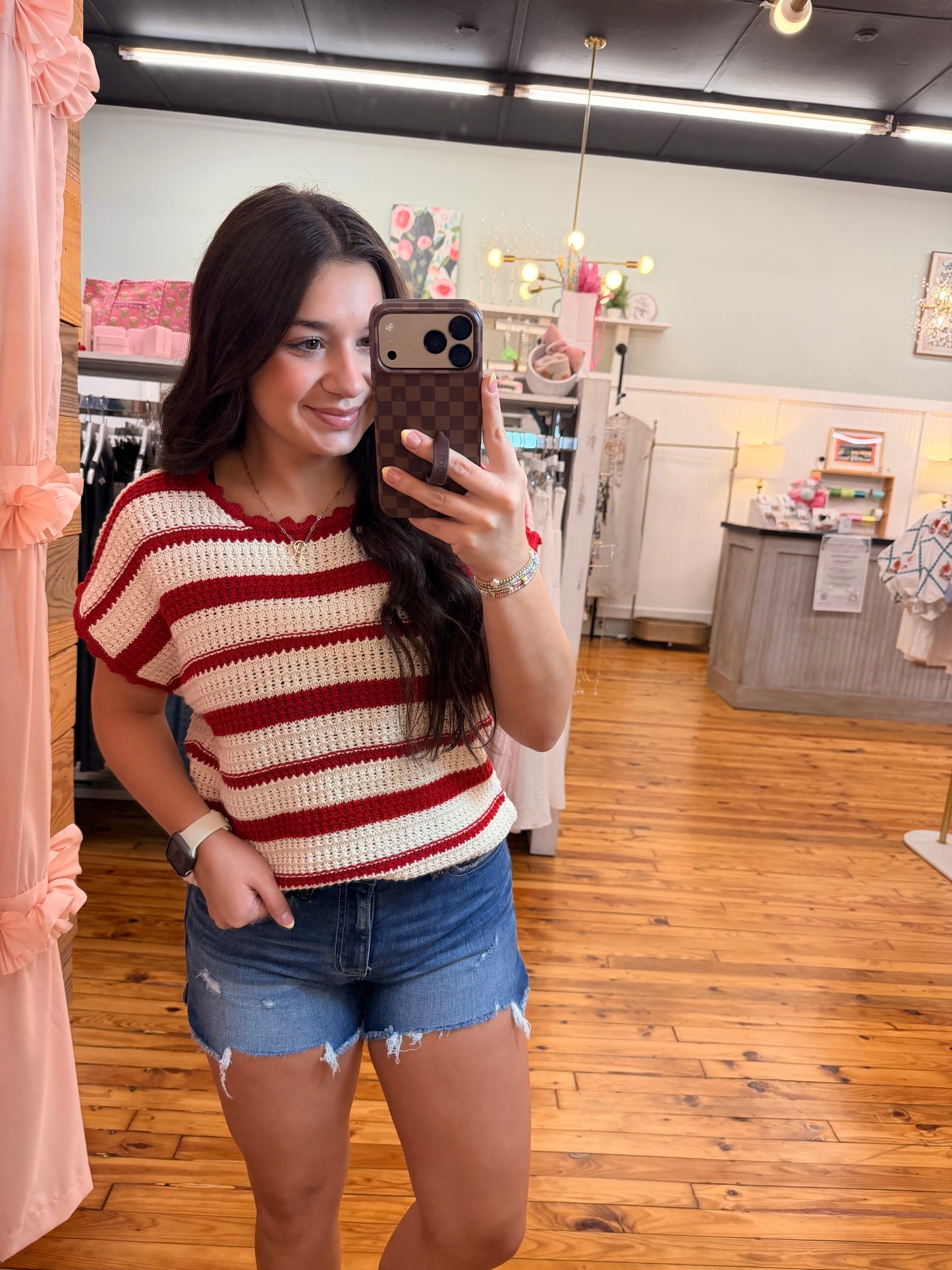 STRIPE SCALLOP TRIM CROCHET SWEATER (2 Colors) (S-L)