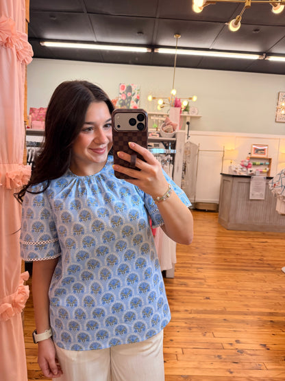 Tabby Top | Sunshower Flora Blue (S-L)