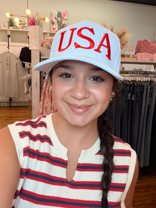 Stripe USA Hat ♥️💙🇺🇸