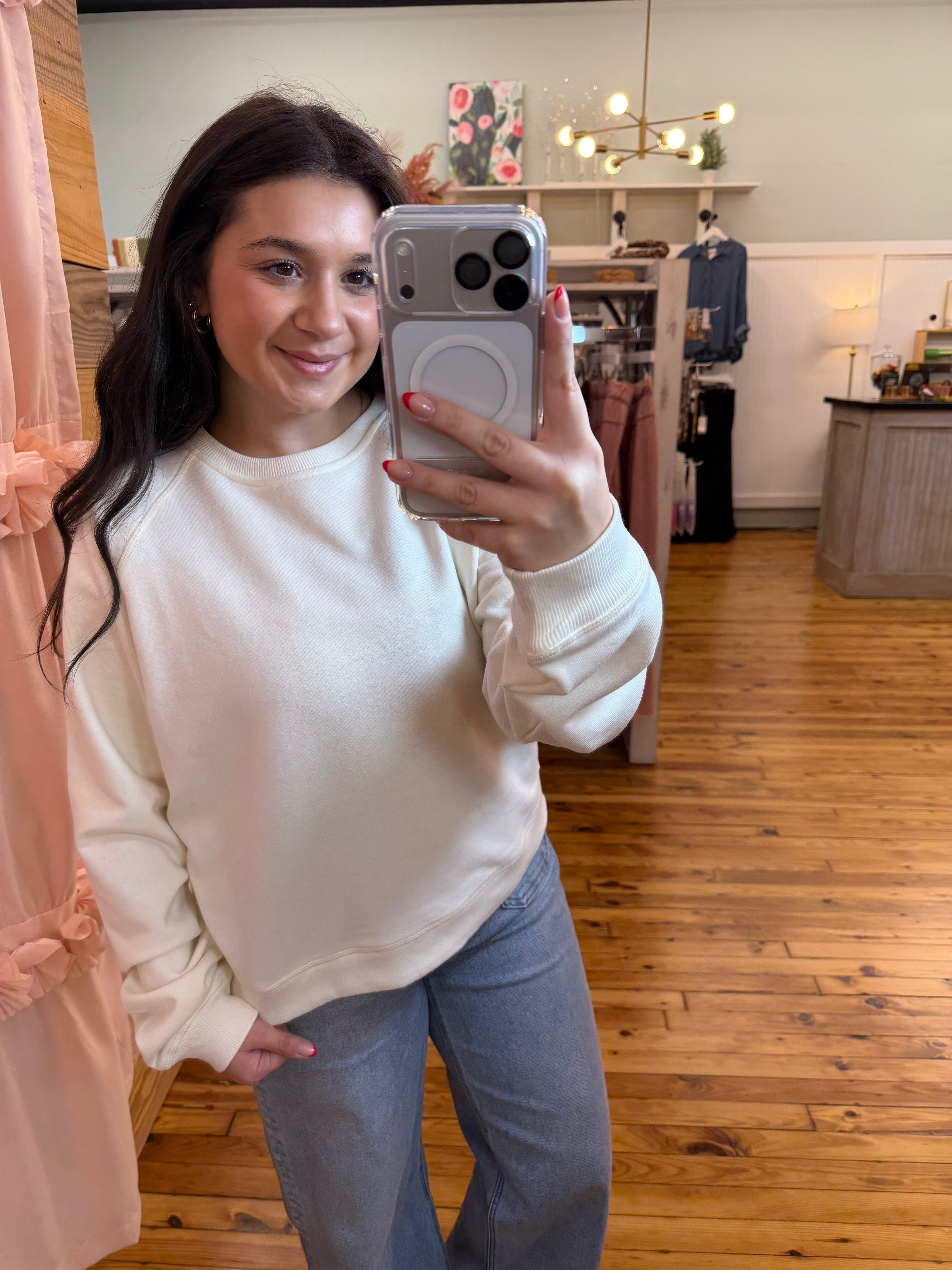 Crew Neck Raglan Sleeve Comfy Pullover Sweatshirt (S-L)