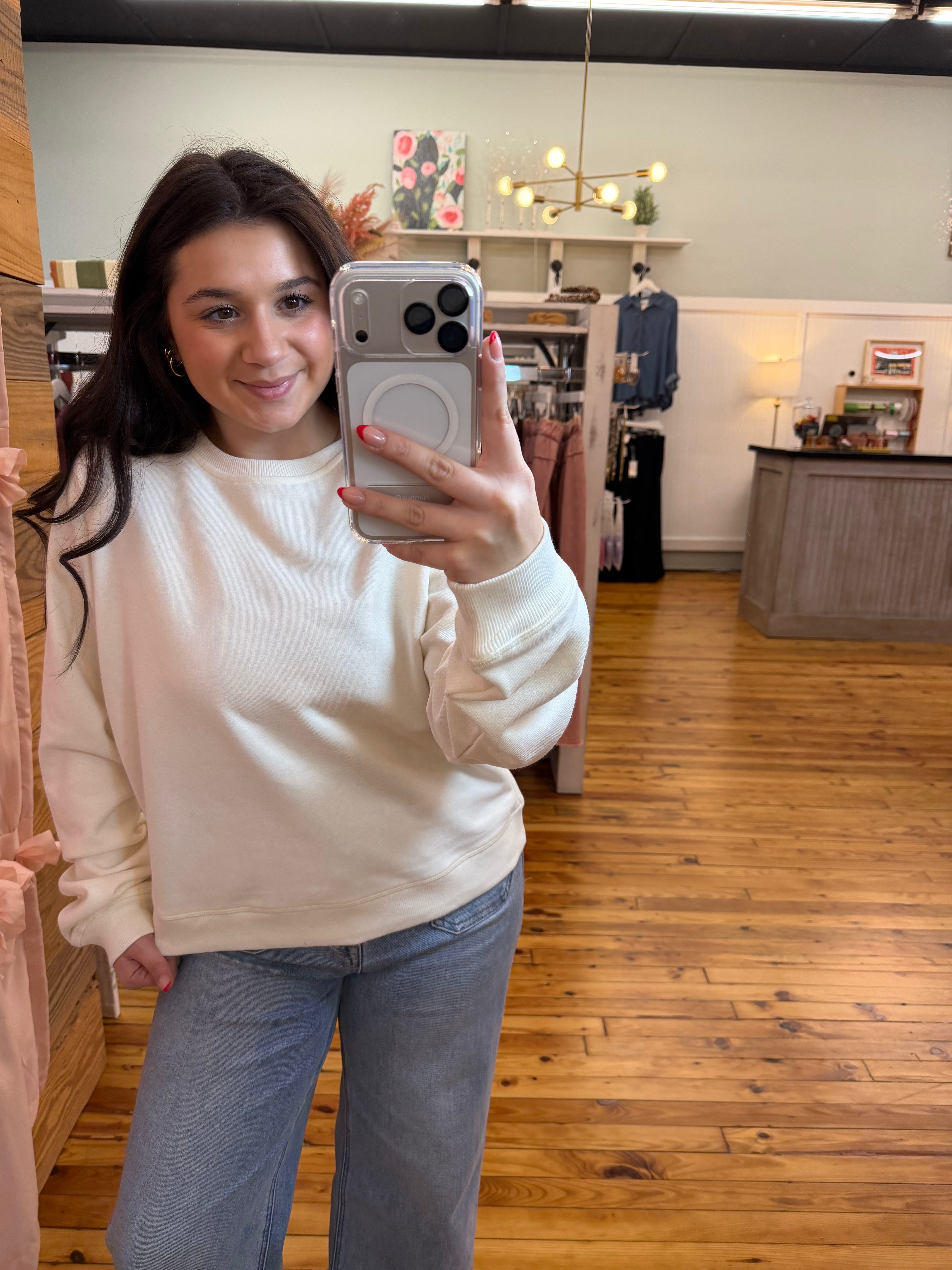 Crew Neck Raglan Sleeve Comfy Pullover Sweatshirt (S-L)