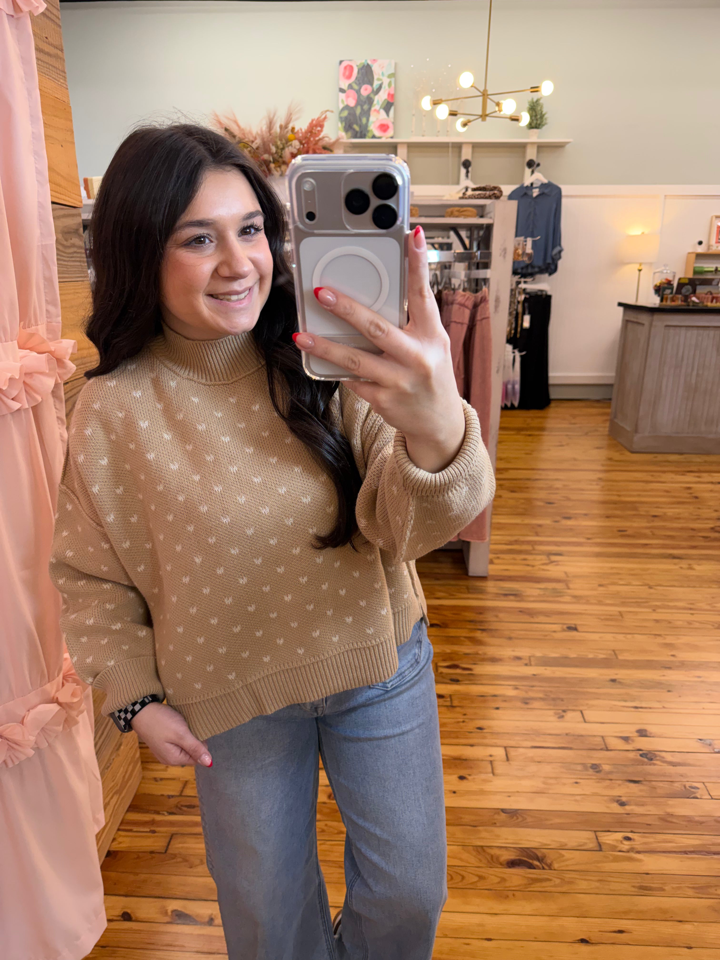 HEART PATTERN DROP SHOULDER KNIT PULLOVER SWEATER (S-L)