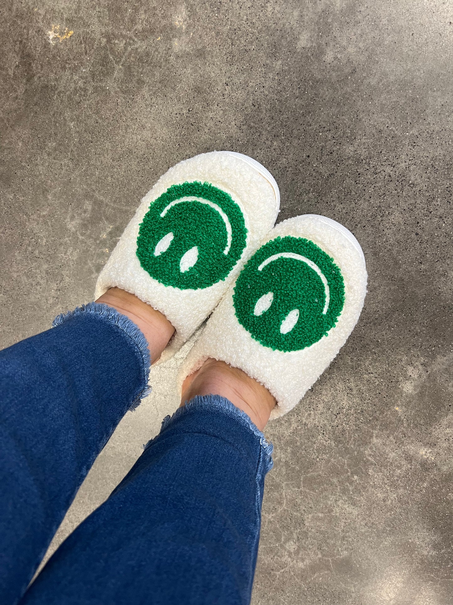 Smiley Face Slippers (Kelly Green)