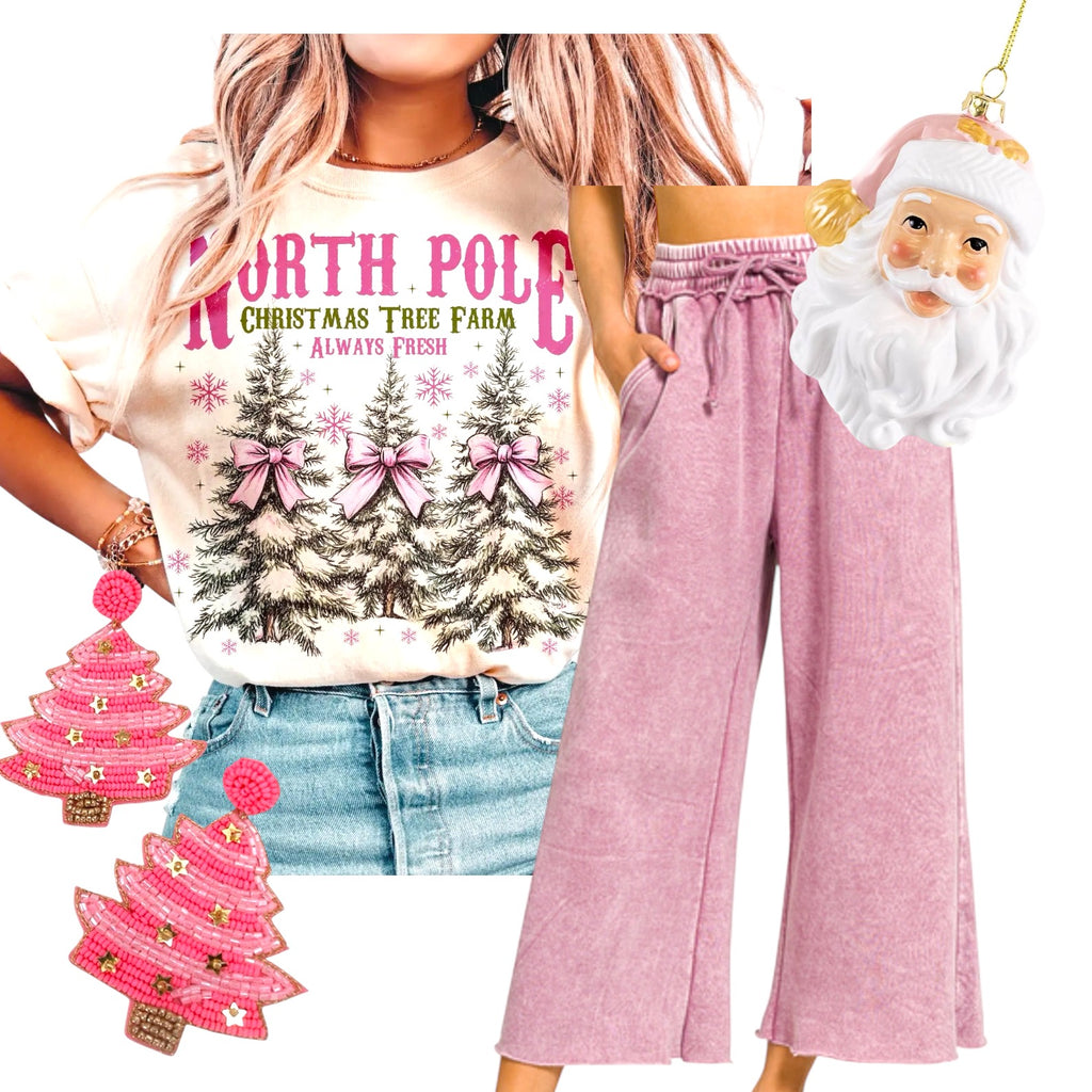 CHRISTMAS TREE HOLIDAY SEED BEAD EARRINGS: Pink