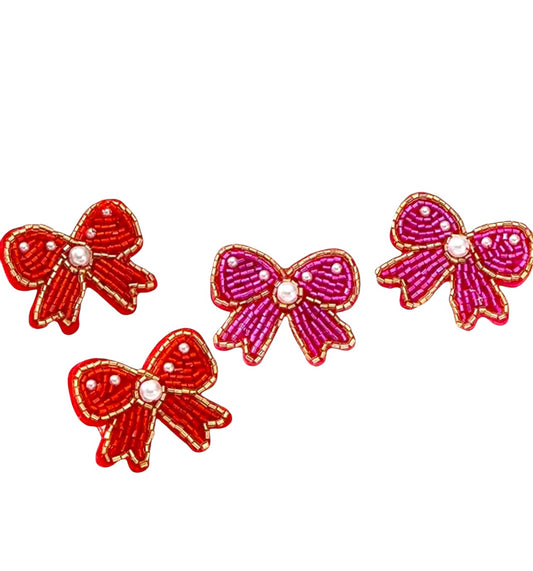 SEED BEAD BOW RIBBON BEADED EARRINGS (2 Colors)