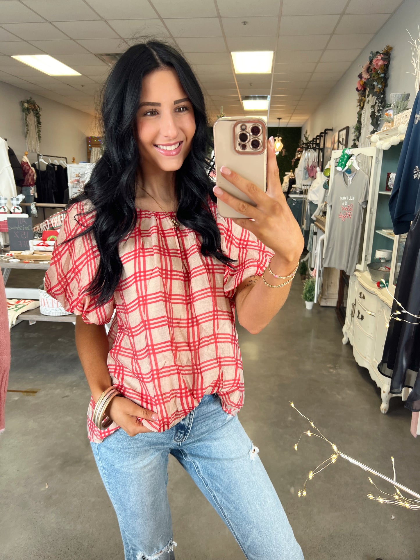 The Renna Red Plaid Blouse (S-L)