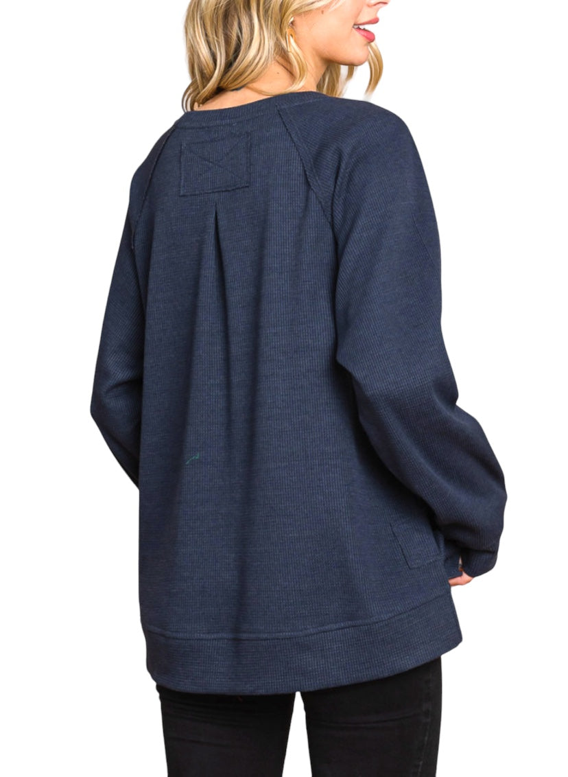 Washed Cotton Navy Thermal Top (S-XL)