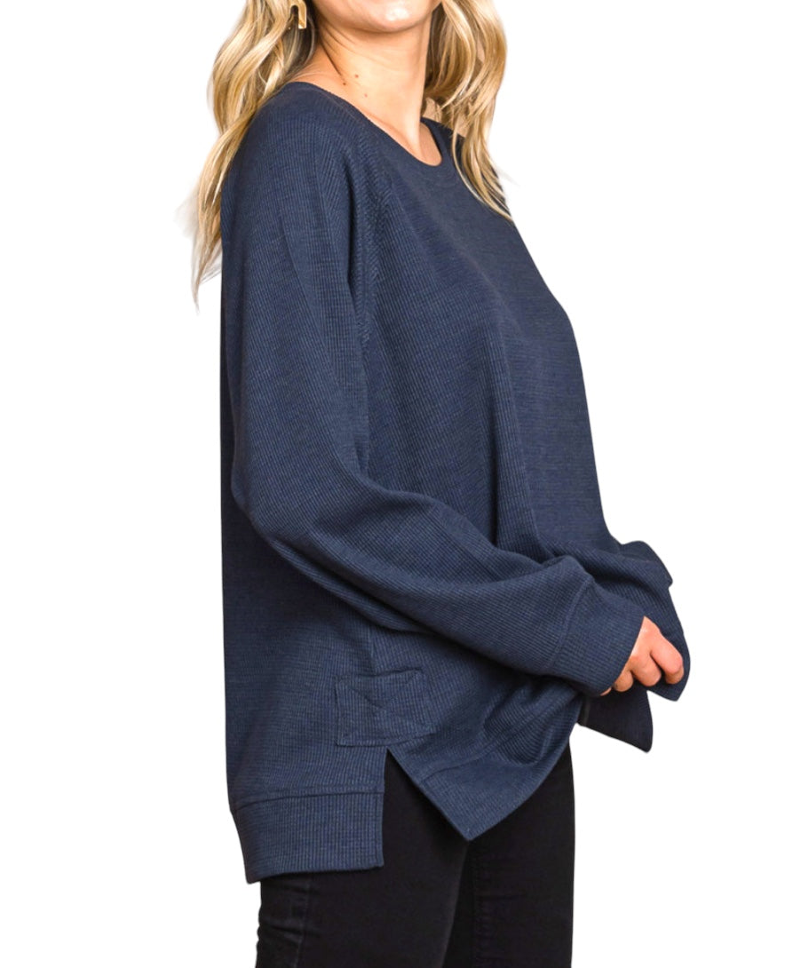 Washed Cotton Navy Thermal Top (S-XL)