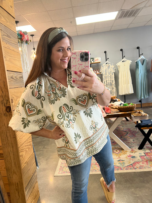 The Mia Boho Print Top (S-2X)