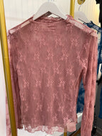 Floral Mesh Long Sleeve Lace Top (S-XL)(Multiple Color Options)