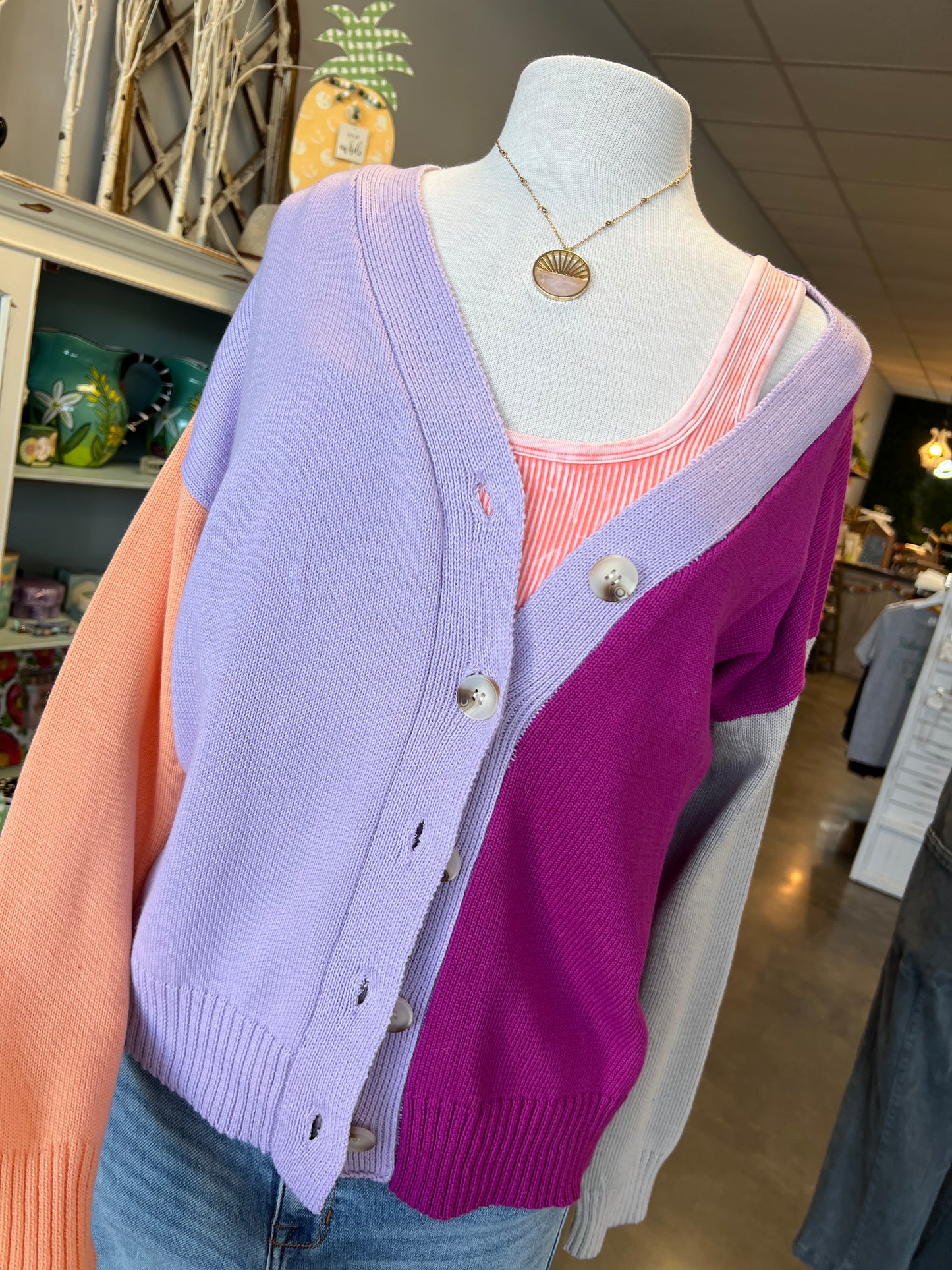 Lilac Color Block Knitted Cardigan (S-L)