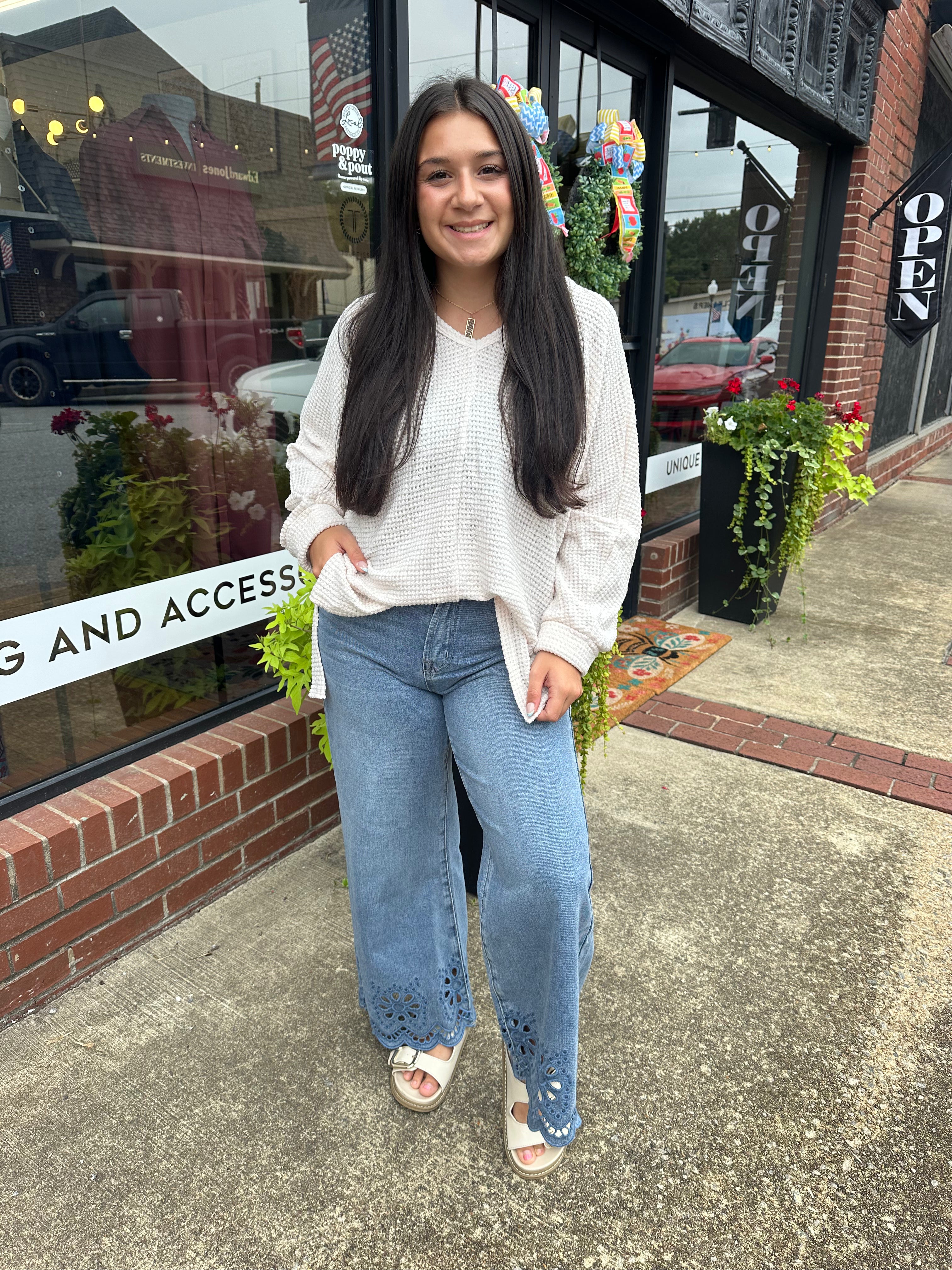 The Emmie Waffle Weave V-Neck Top (S-2X)(Runs Roomy!)