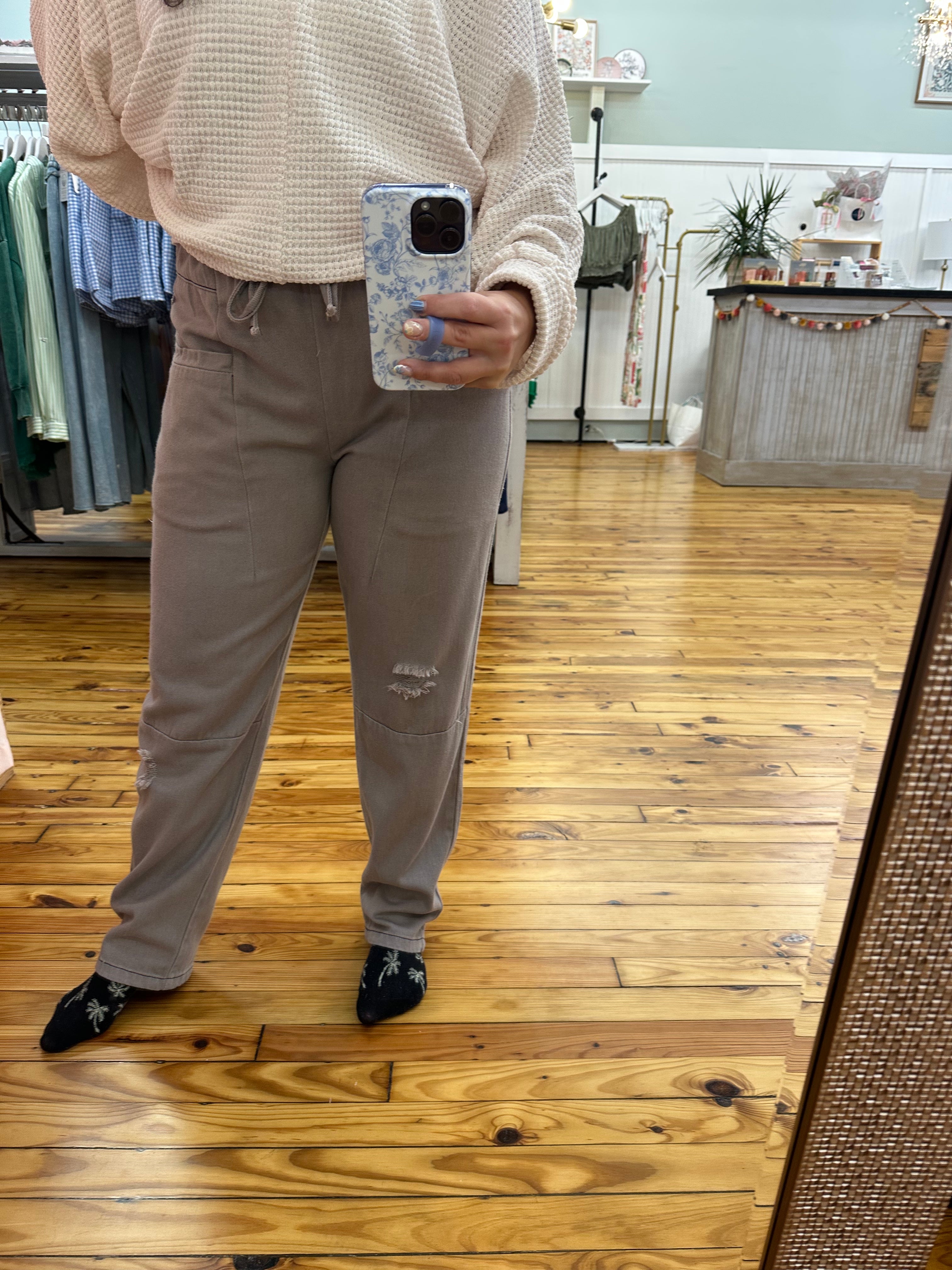 Lilac Grey Washed Twill Pants (S-L)
