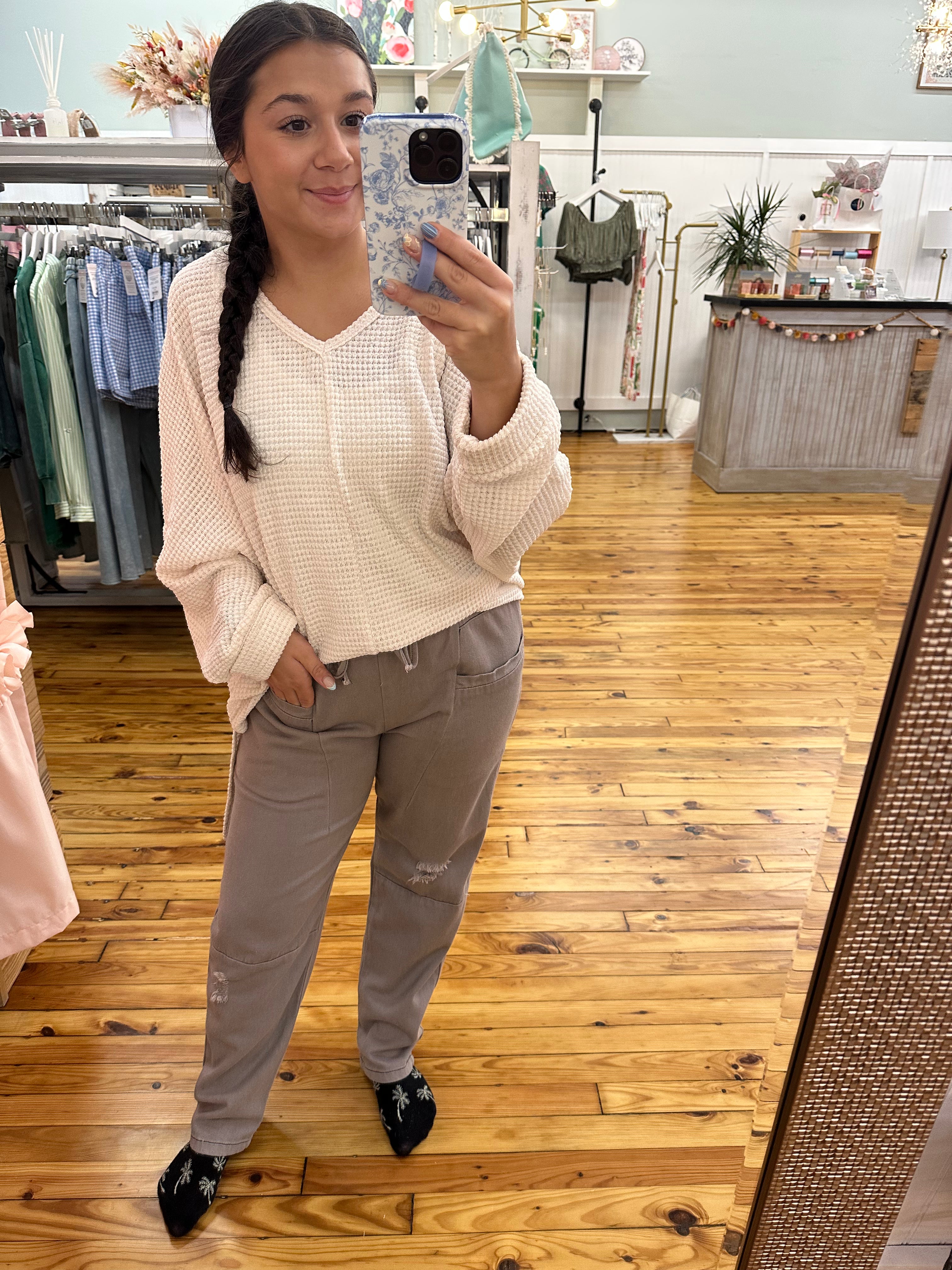 Lilac Grey Washed Twill Pants (S-L)