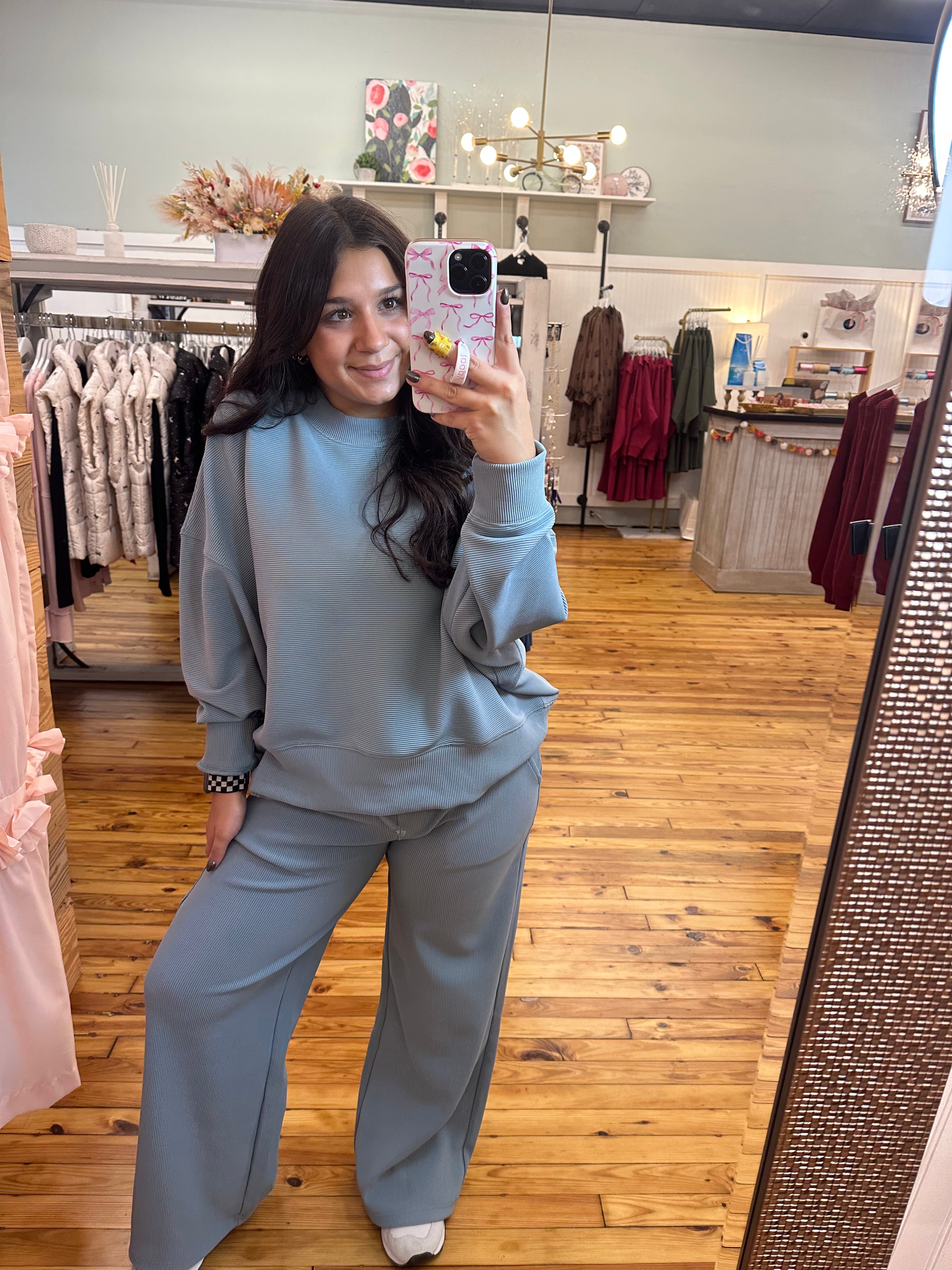 RIBBED ROUND NECK PULLOVER & PANTS SET (S-L)(3 Colors)