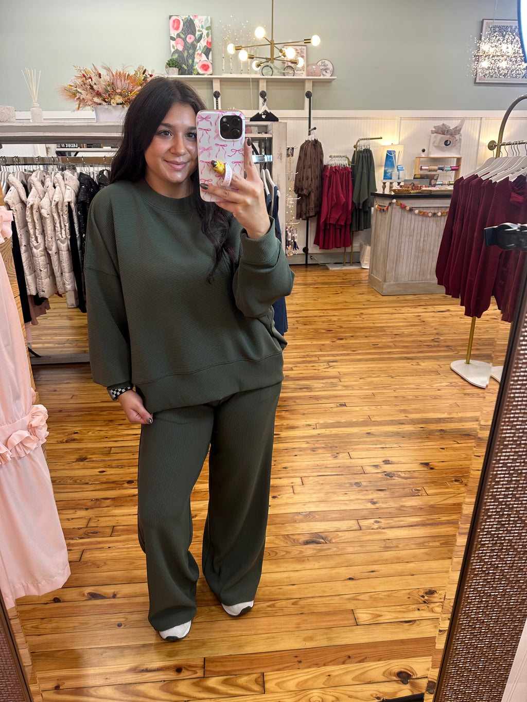 RIBBED ROUND NECK PULLOVER & PANTS SET (S-L)(3 Colors)