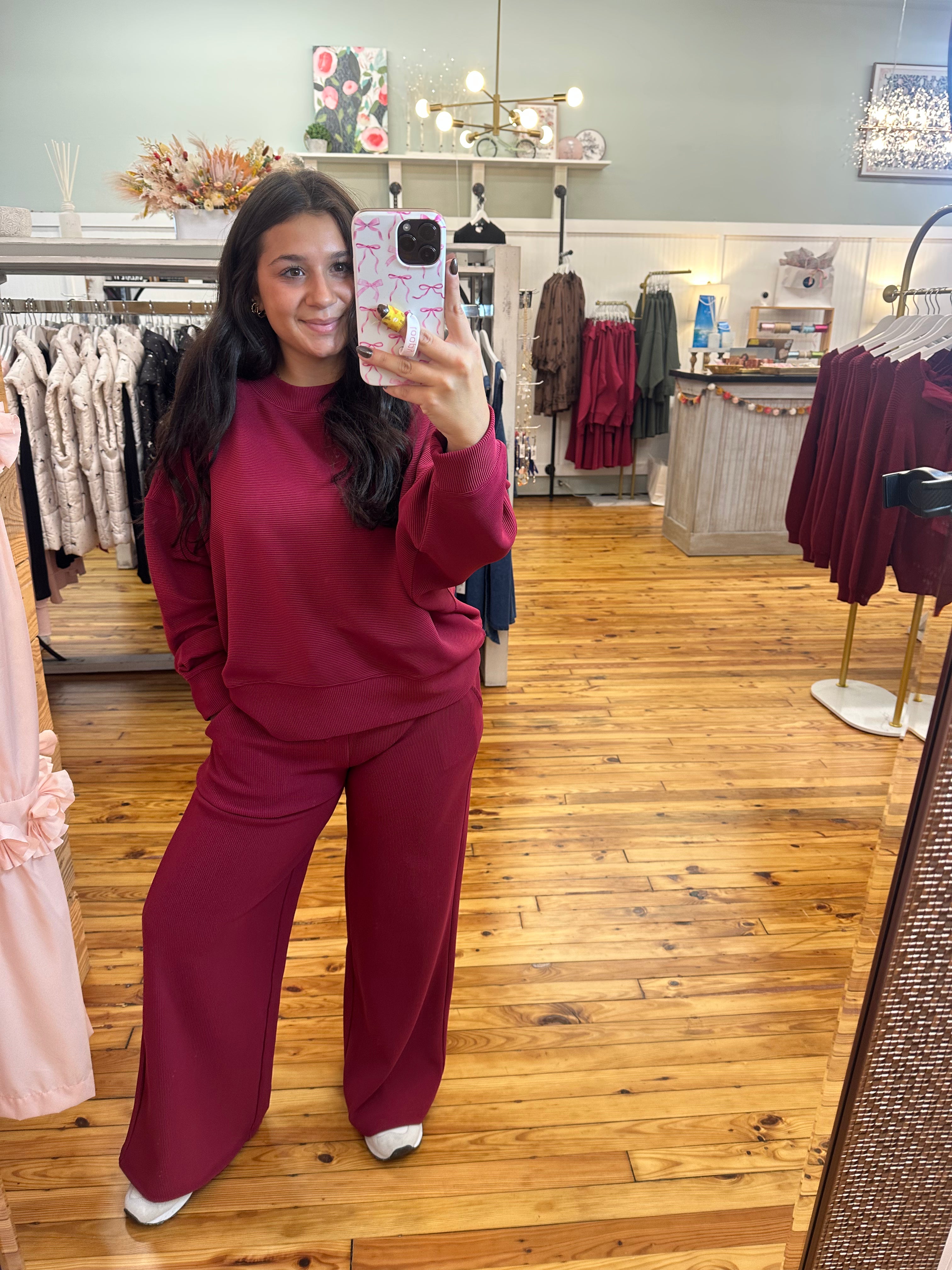 RIBBED ROUND NECK PULLOVER & PANTS SET (S-L)(3 Colors)