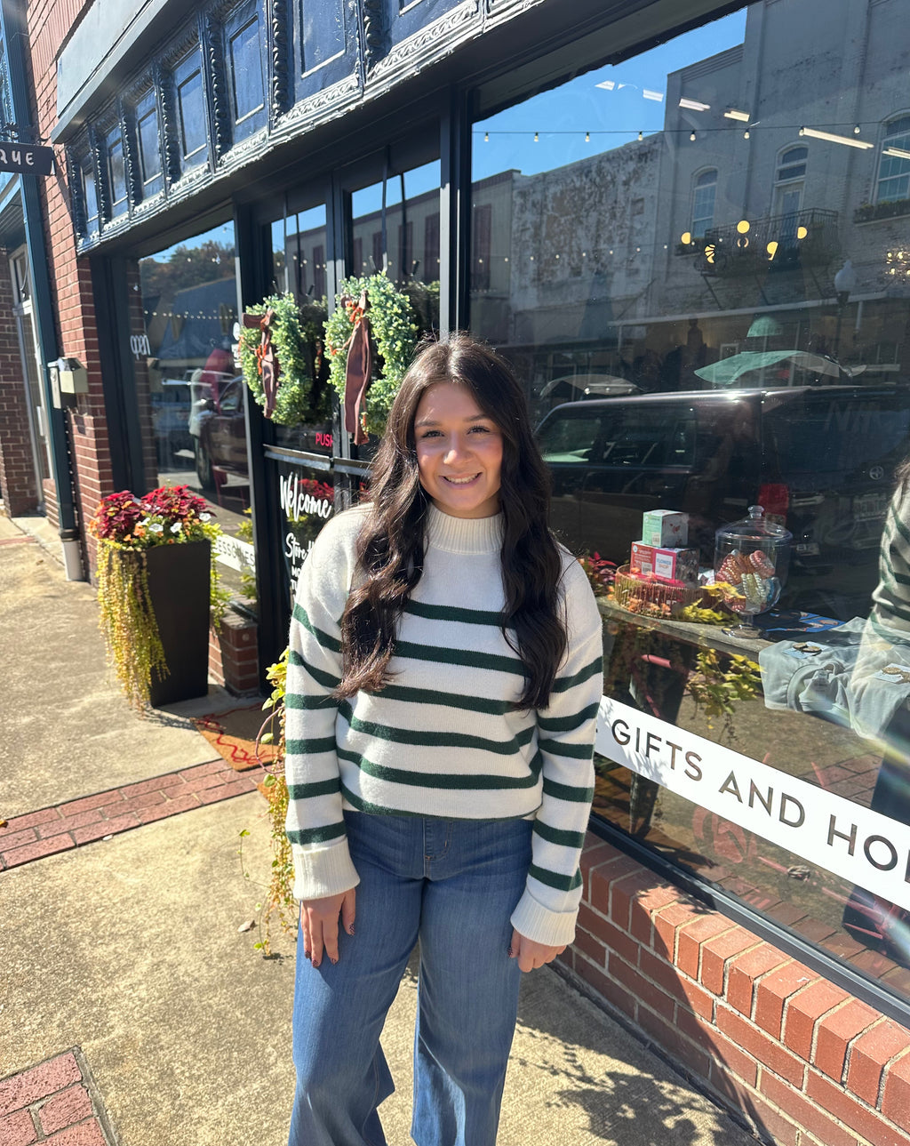 STRIPED MOCK NECK SWEATER (S-L)