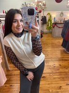 Checkered Print Mesh Crew Neck Design Long Sleeve (S-L)