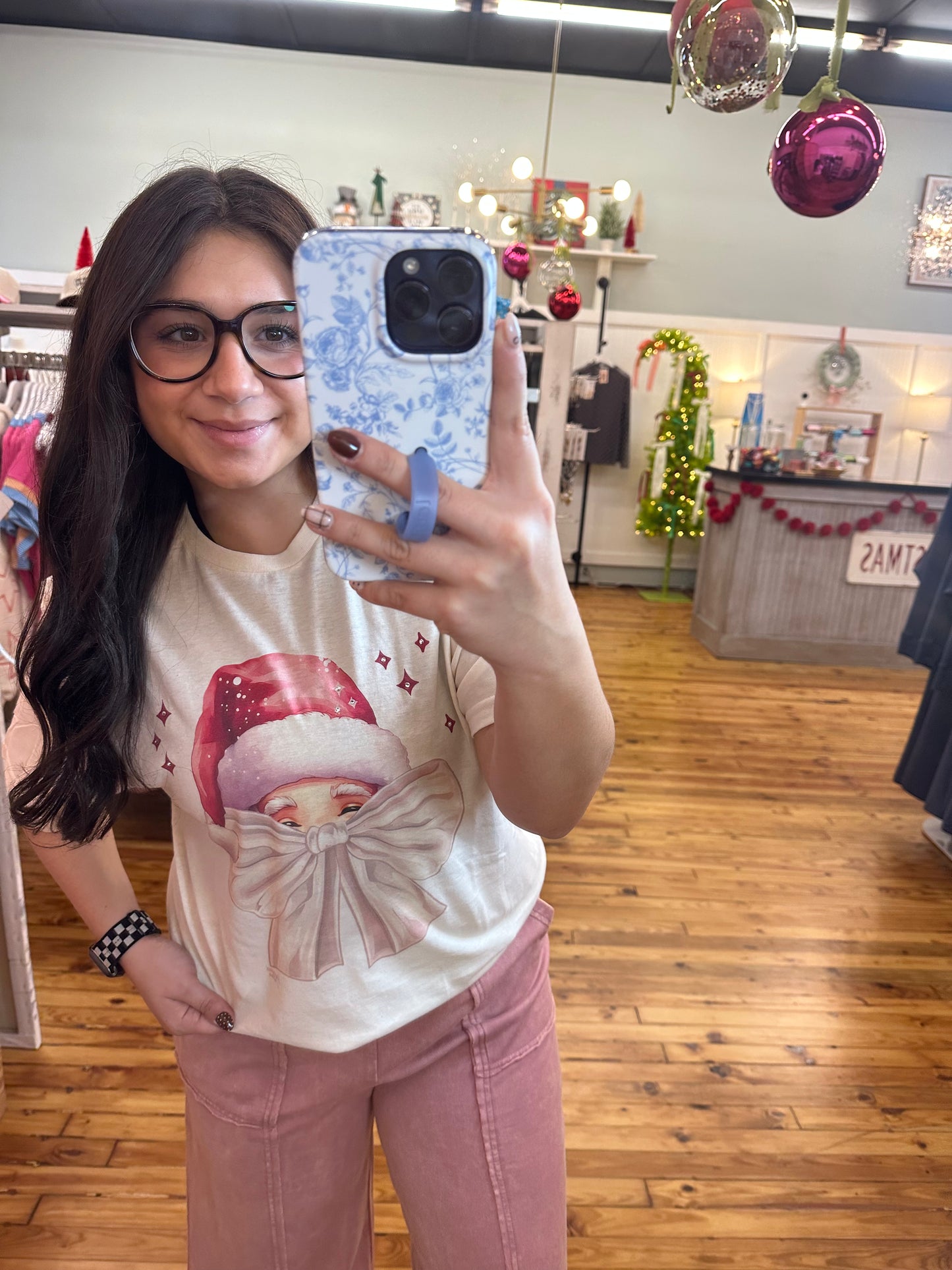 SALE! Santa Bow Face Graphic Tee (S-3X)